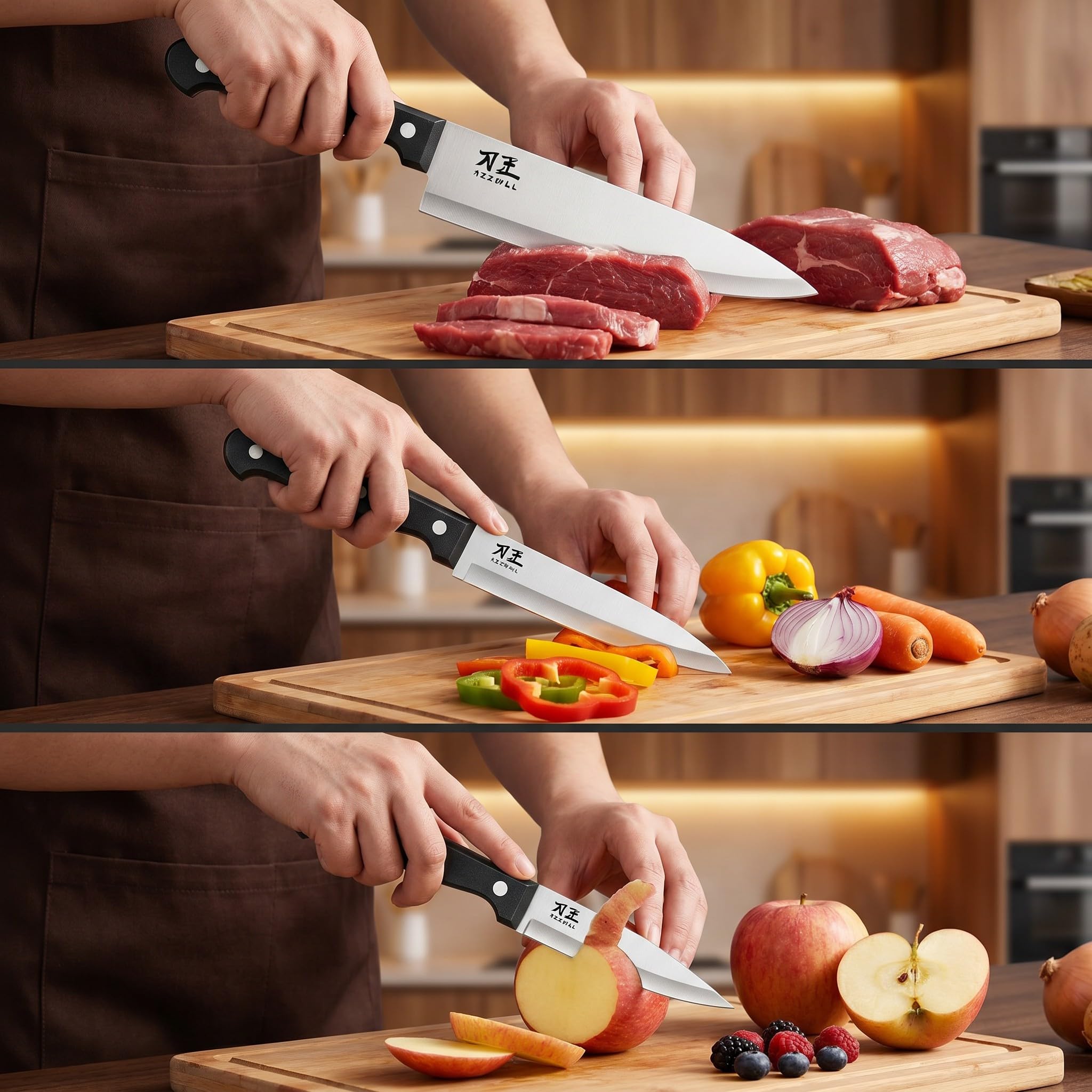 3 Piece Chef Knife Set with Sheaths - Premium Kitchen Knives -4