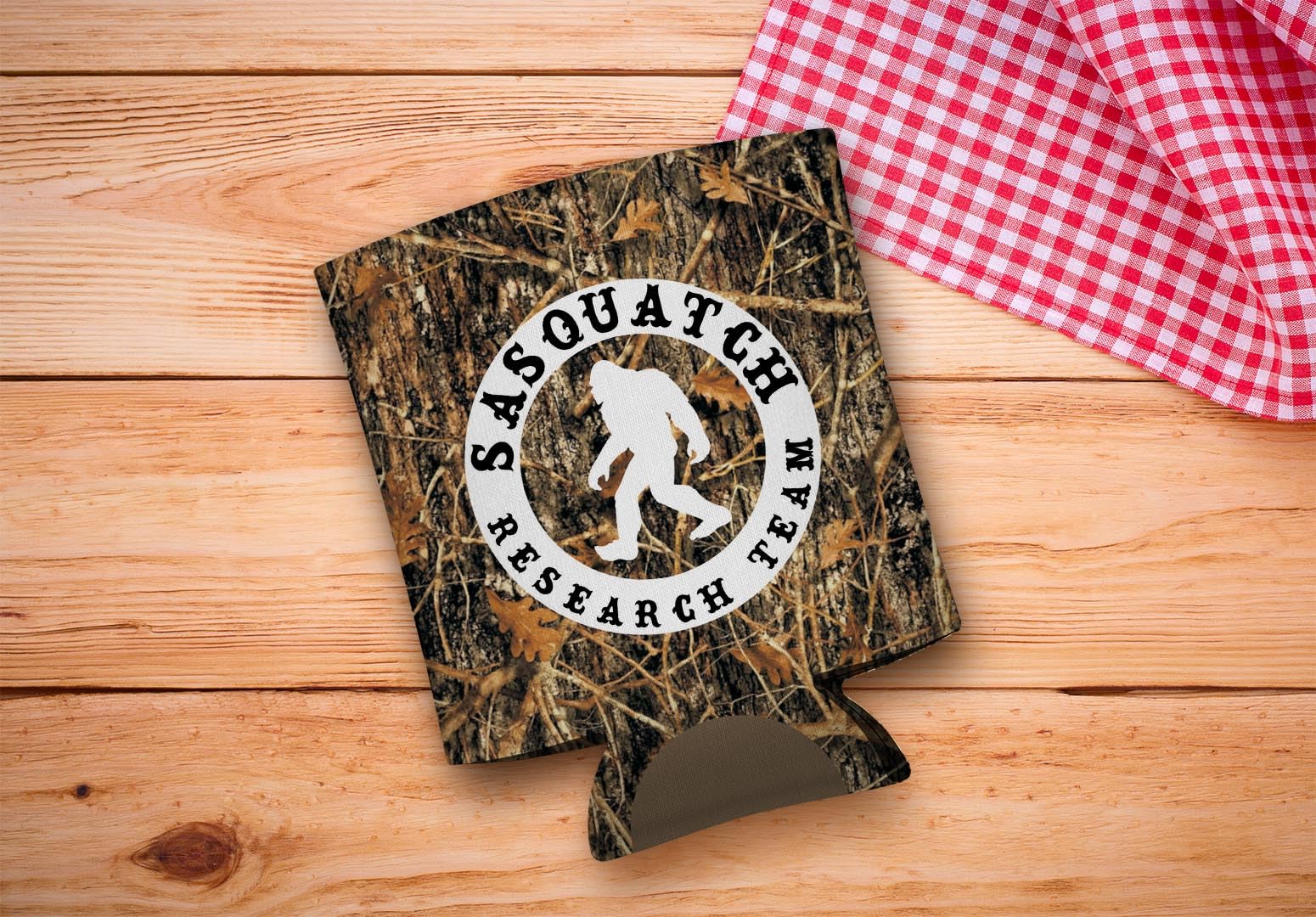 Funny Can Cooler Sasquatch Research Team 2 Pack Can Drink Coolers Coolies Woodland Camo