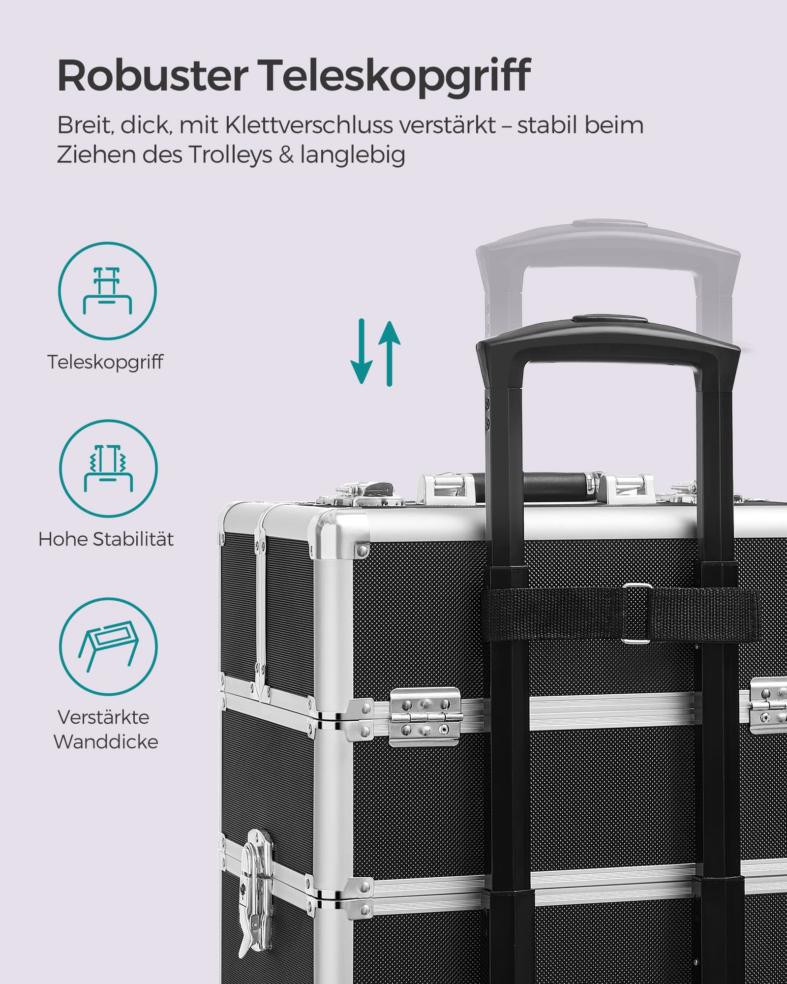 SONGMICS Kosmetikkoffer Trolley 4-in-1 Schminkkoffer 35 x 25 x 79 cm abschließbar 360° drehbare Rollen schwarz