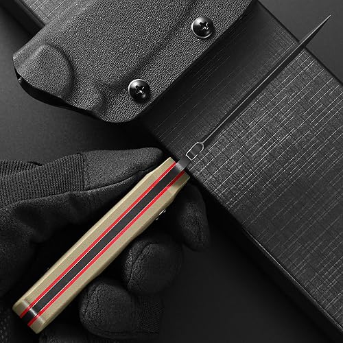 Vista 8 de Cuchillo de hoja fija Eafengrow EF121 D2 con hoja de acero y mango G10 con funda Kydex para actividades al aire libre y camping Desierto