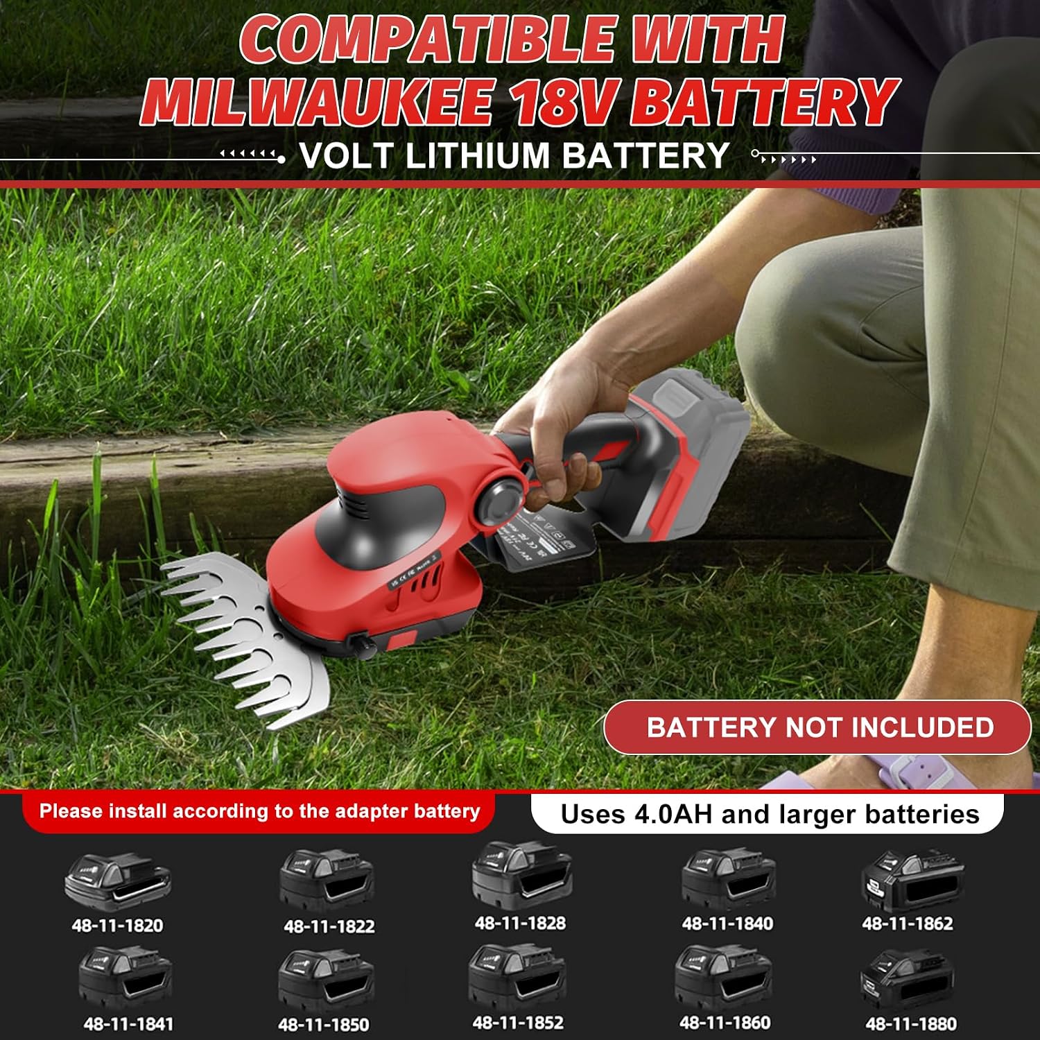 Hedge Trimmer Compatible with Milwaukee M18 Battery, Cordless Brushless Motor Grass Trimmer, 2 in 1 Bush Trimmer, for Yard, Garden, and Lawn Care (Battery Not Included)