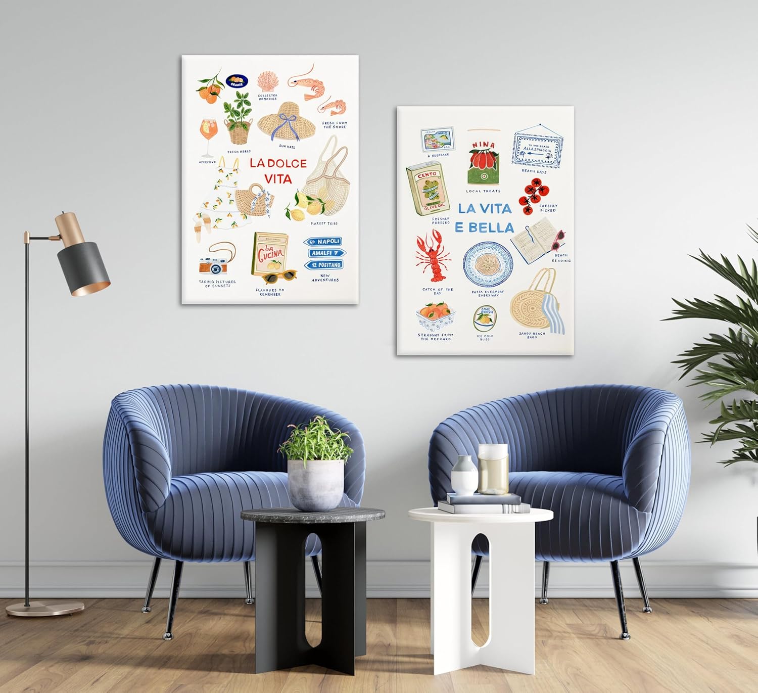 2Pcs Fashion kitchen Wall Art The Duo Captured The Sunny Painting Picture Wall Decor Carefree Spirit of Ltaly With A Stylish Set Poster Print Artwork for Bar Kitchen Dining Room Restaurant Decortion