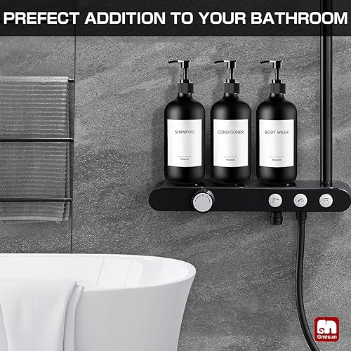 Miniatura 3 de GMISUN Botellas de vidrio recargables de champú y acondicionador, dispensador de champú y acondicionador, dispensador de gel de baño para ducha,