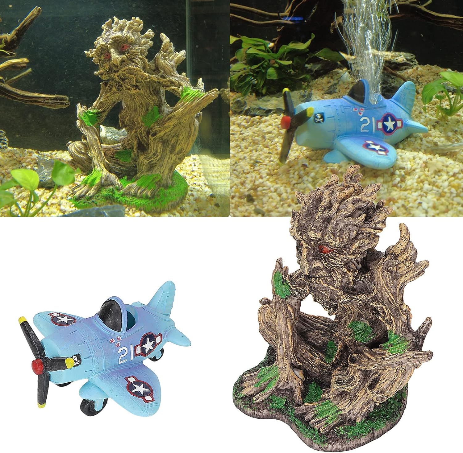 Fish Tank Tree Statue Decorations, Aquarium Airplane Ornament, Simulation Landscaping Decor for Freshwater Saltwater Tanks, Fish Tank Decoration with Lifelike Appearance