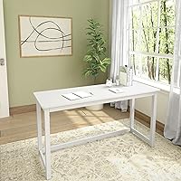 Vista 1 de Plank+Beam Escritorio de madera maciza, escritorio simple para dormitorio, escritorio de estudio de oficina en casa, 55.25 pulgadas, blanco