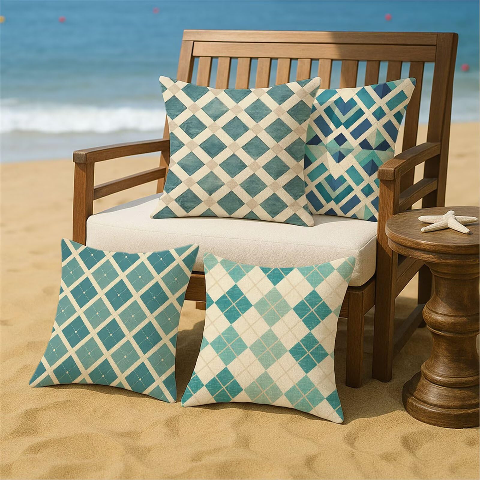 Outdoor Kissen Entenei Kissenbezug 60x60 cm 4er Set Balkon Dekokissen Streifen Outdoor Kissenhülle Wasserdichte Samt Doppelseitiger Gedruckte Sofakissen Garten Balkon Zierpolster OutdoorDeko z-439