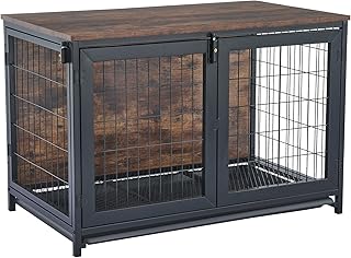 CO-Z Dog Crate for Large Medium Dogs, 37 Inch Modern Dog Crate End Table with Wooden Topper Triple Doors Locks Heavy Duty Metal Frame Litter Tray Wheels, Indoor Pet Dog Kennel House Furniture Cage
