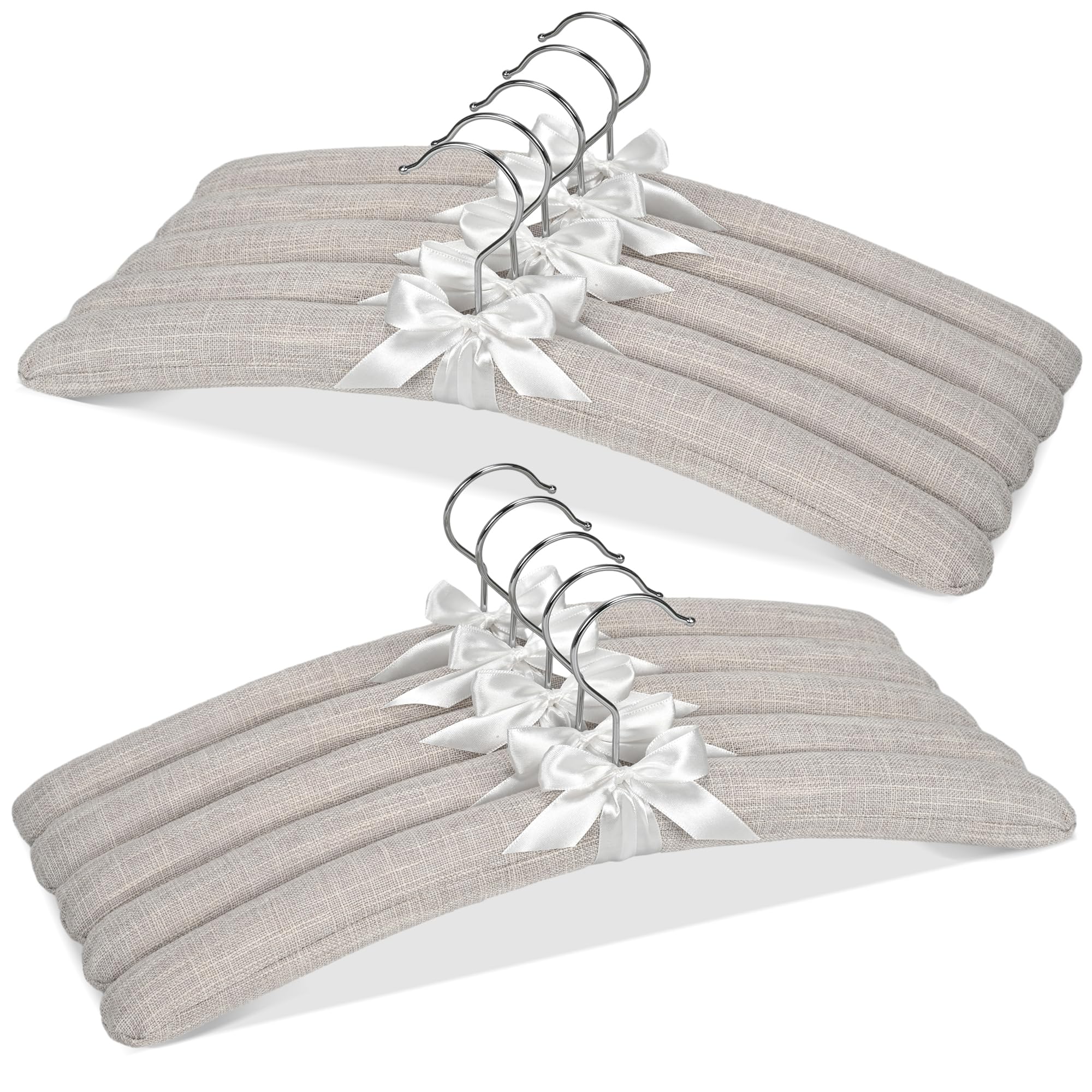 JS HANGER Padded Hangers - 17 Inch Extra Large Heavy Duty Linen Covered Coat Hangers No Shoulder Bump for Women Clothes, Sweaters, Dresses, Clothing, Weddings, Lingerie Pack of 10, Linen Gray