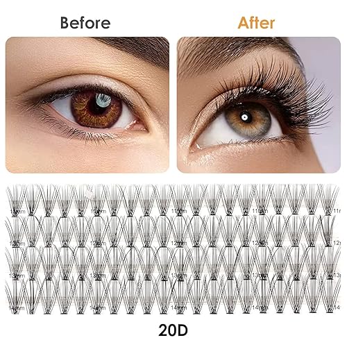Miniatura 10 de Extensiones de pestañas individuales, 72 unidades, extensiones de pestañas individuales en racimo de 0.35-0.630 pulgadas, pestañas de volumen, banda
