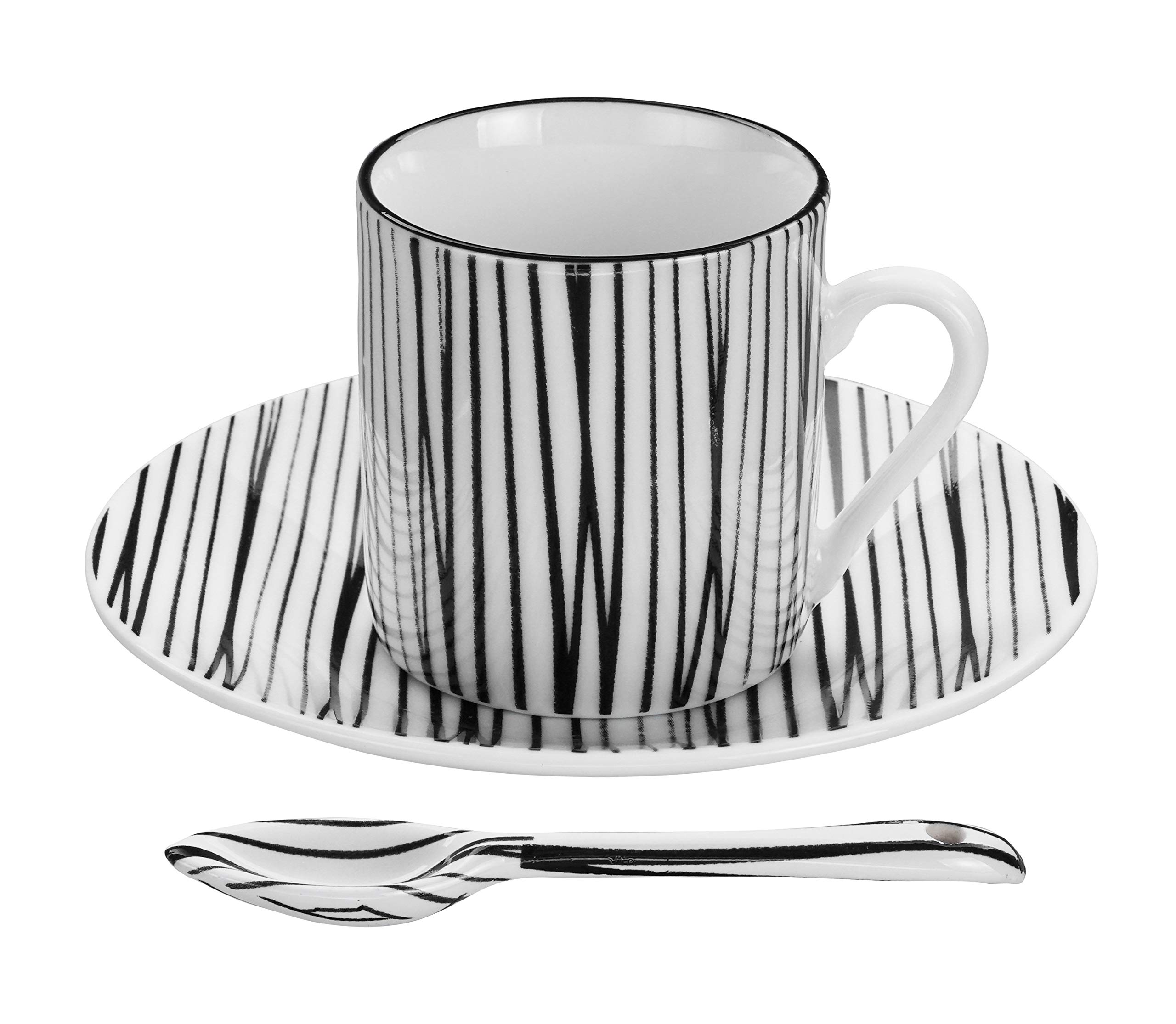 TOKYO design studio Nippon Black Espresso-Set schwarz-weiß, 18-TLG., 6X Espresso-Tassen mit Untertassen und Löffeln, asiatisches Porzellan, Japanisches Design, inkl. Geschenk-Verpackung