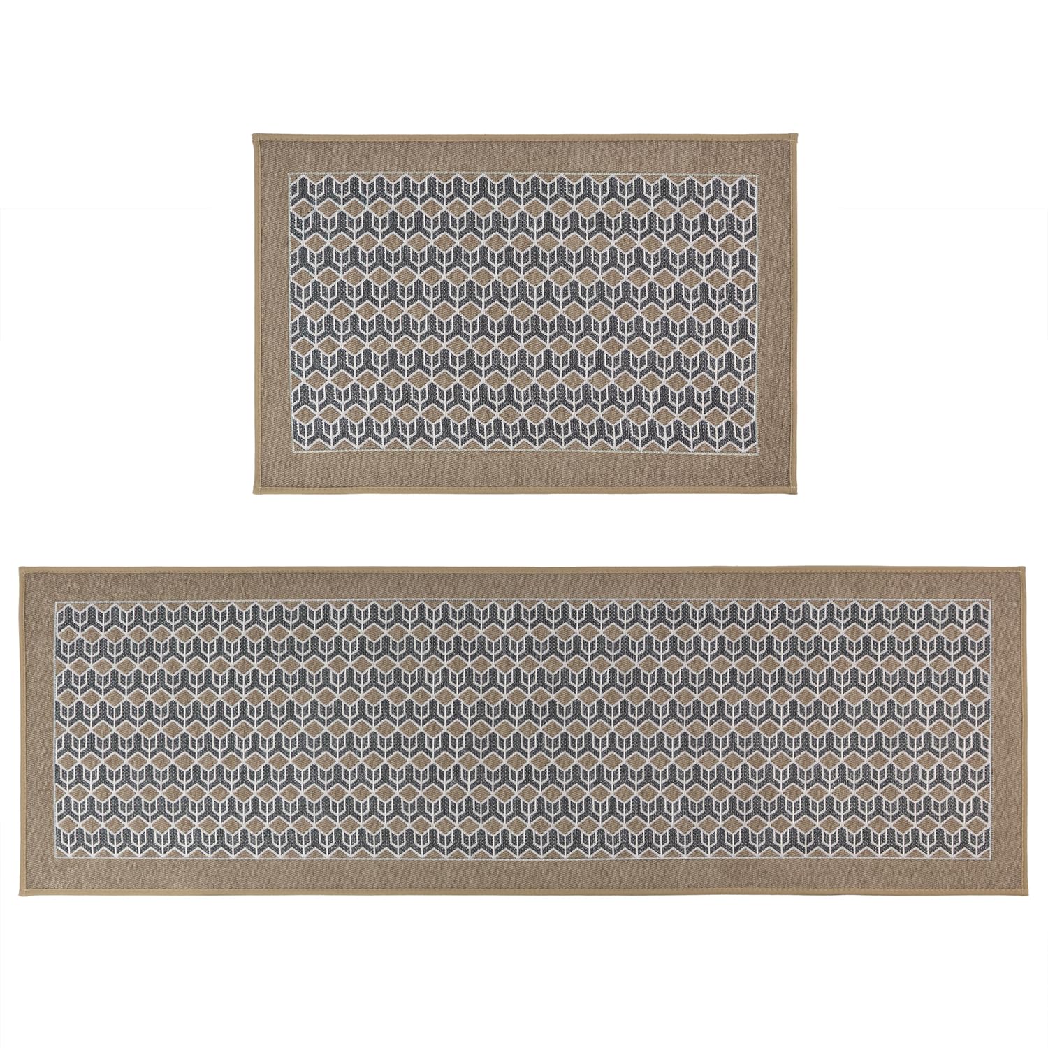 Jvl Beige Allure Machine Washable Entrance Doormat And Runner Set