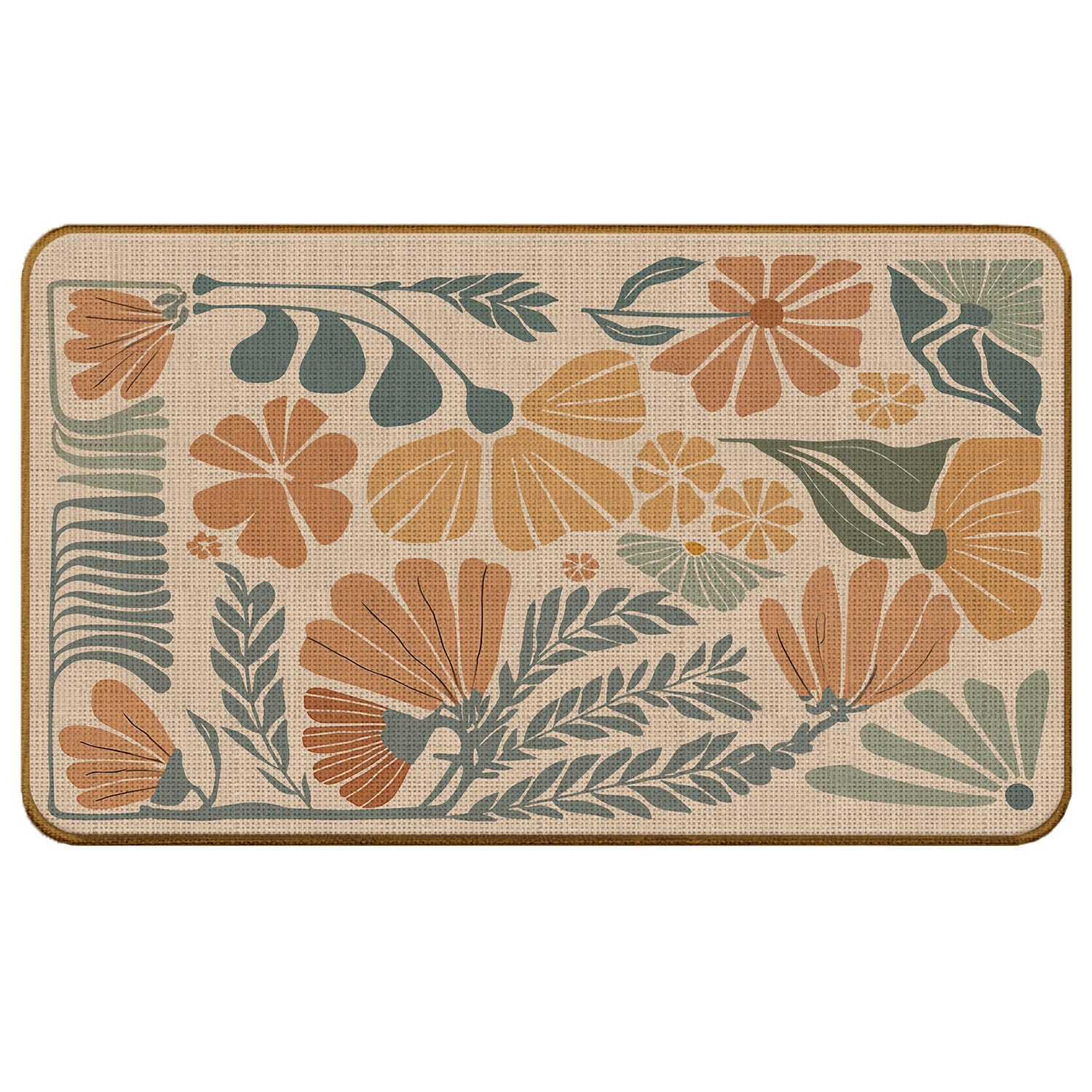 SkipTiger Abstract Boho Floral Doormat, Groovy Retro 70s Floral Non-Slip Door Mat for Front Door Porch Indoor Outside Entrance Entryway, Vintage Boho