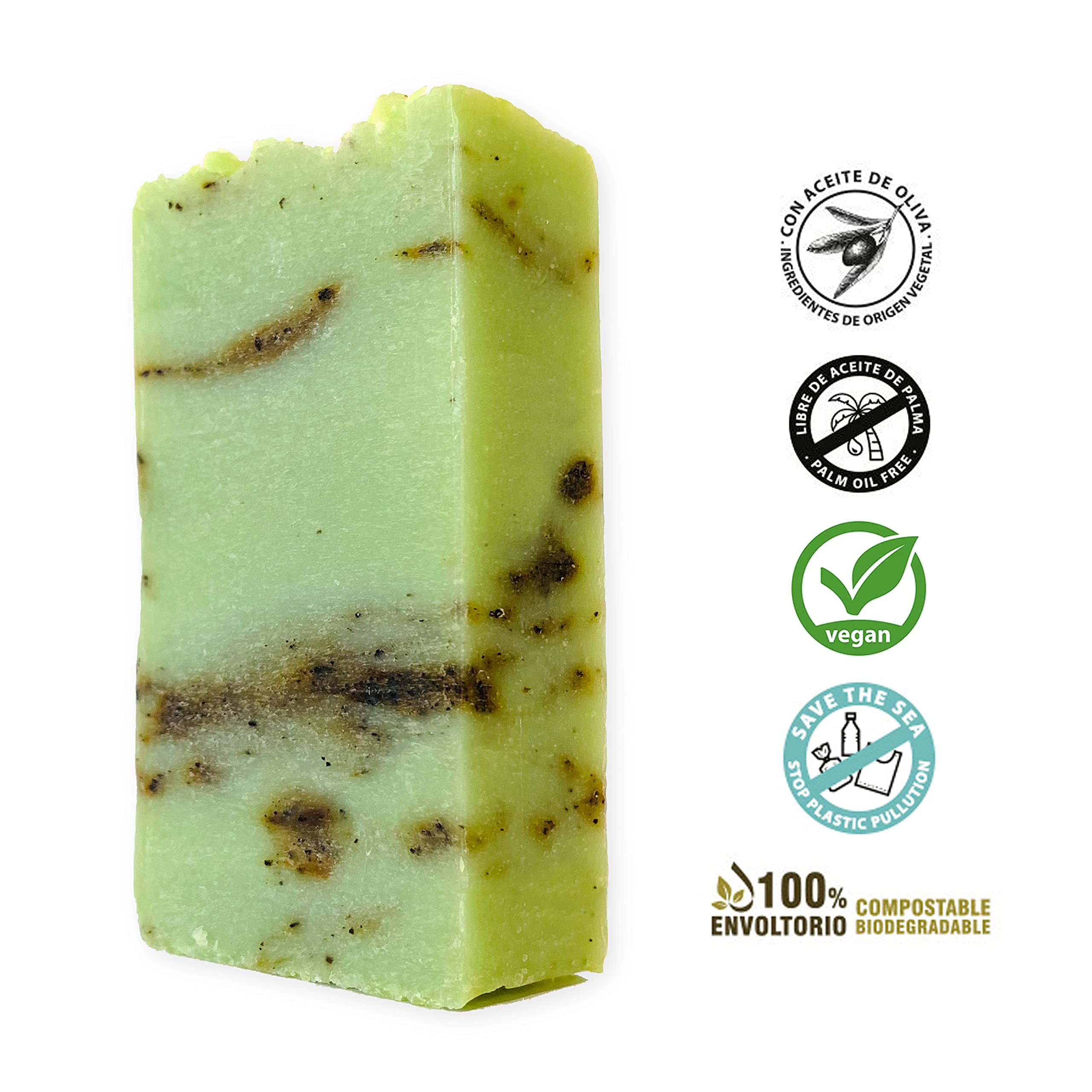 Jabón Natural de Arbol de Té - Jabon de Manos, Cuerpo, y Cara Antibacteriano y Fungicida, Pastilla Sólida Ecológica y Artesanal, Vegano y Sin Aceite de Palma (100 g)