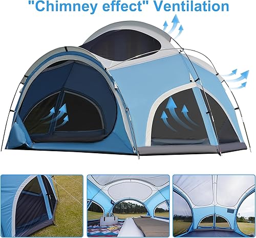 Miniatura 7 de Vidalido Tienda de campaña para 3 a 4 personas con 2 puertas, 2 grandes ventanas de malla familiar, tienda de campaña de glamping portátil