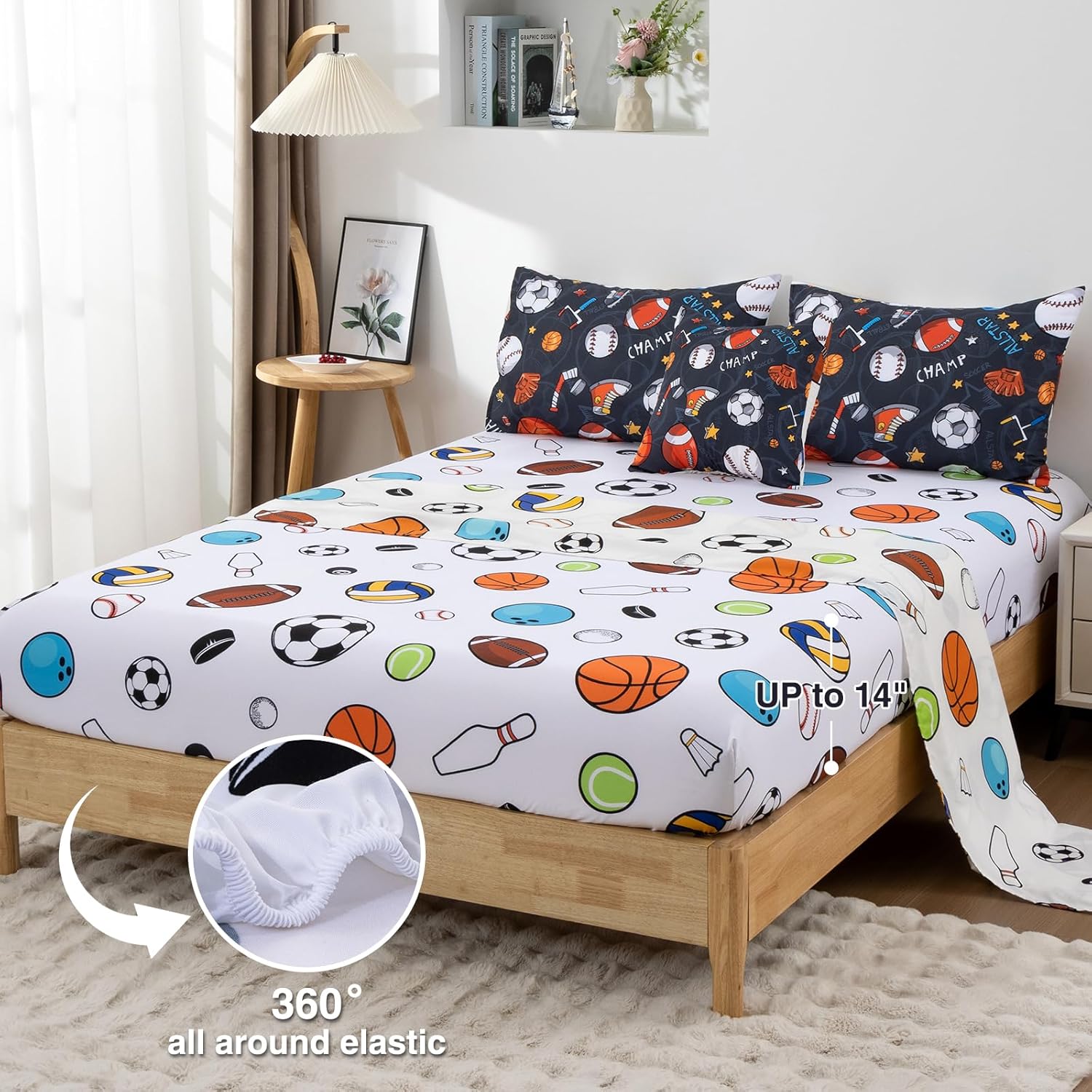 A Nice Night 6Pcs Bed in A Bag Full Sports Microfiber Modern Comforter Set,Gray Rugby Ball Printed Bedding Collections,for Boys Kids Teen - Image 6
