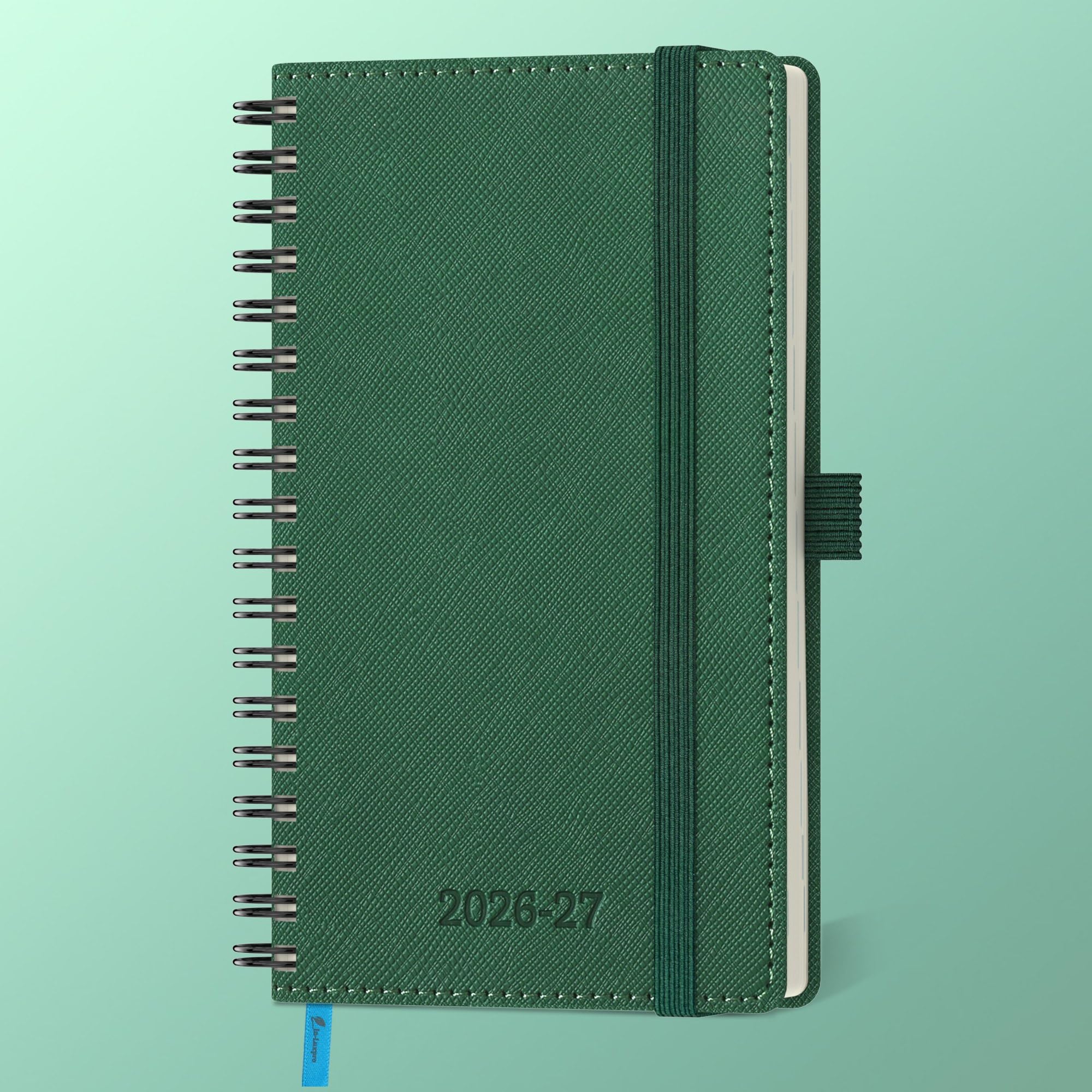 IN-LUXPRO Academic Diary 2026-2027: Pocket A6 Week to View Slim(16.4x9.5cm)18 Months(Jul'26-Dec'27)Spiral Weekly & Monthly Planner with Month Tabs & Inner Pocket, Expenses/Note Pages,PU Leather Green