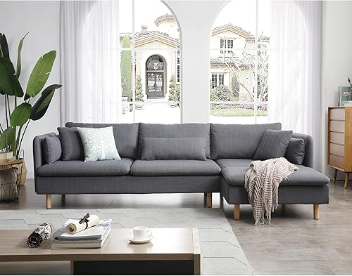 DHHU Moderno sofá modular en forma de L convertible con cojines extraíbles tela gris 4 asientos