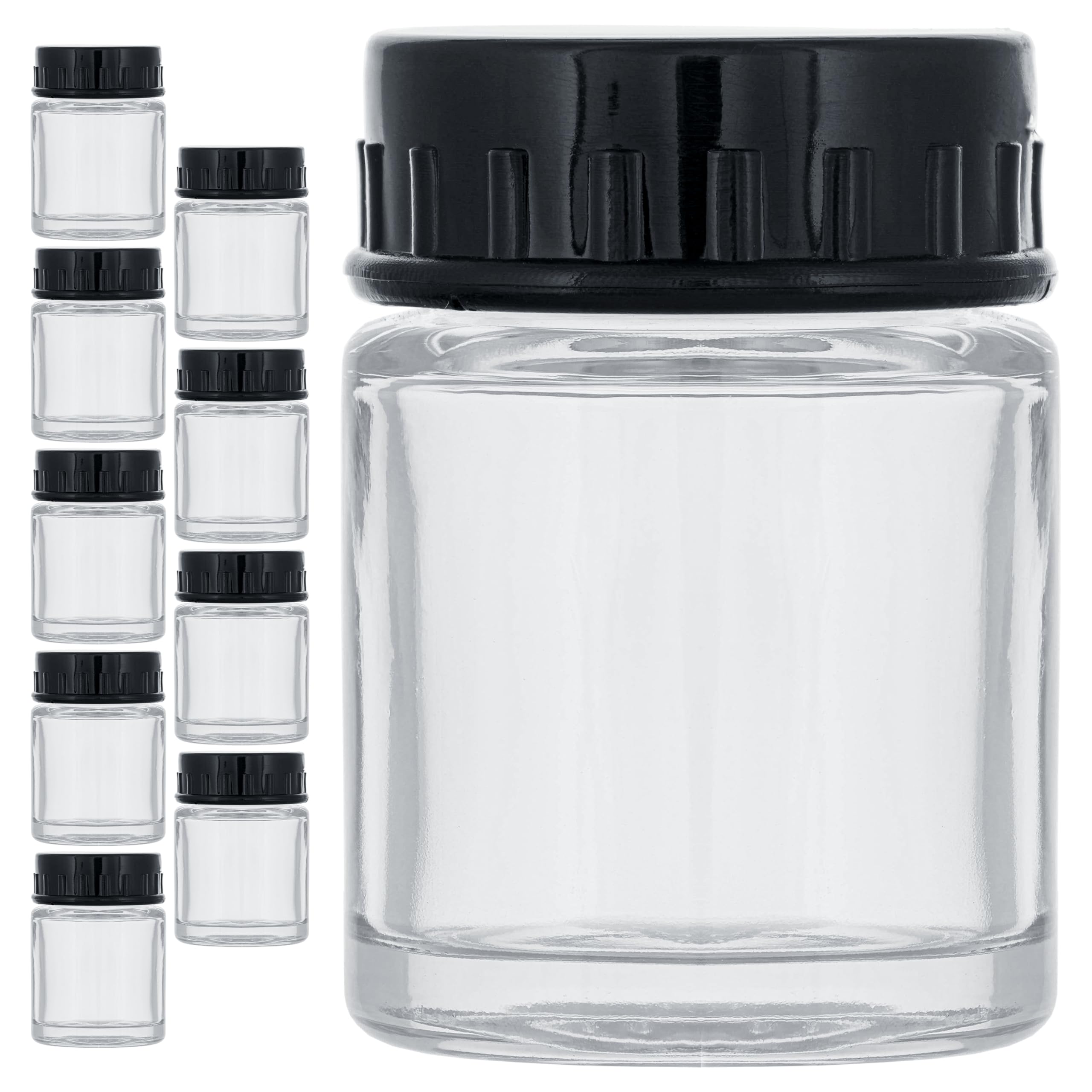 Master Airbrush (Pack of 10) TB-001 Empty 3/4 Ounce (22cc) Glass Jar Bottles with Plastic Lids - Replacement Jars, Paint Storage Bottles - Jars Screw Into Siphon Feed Airbrush Lid Adaptor Assemblies