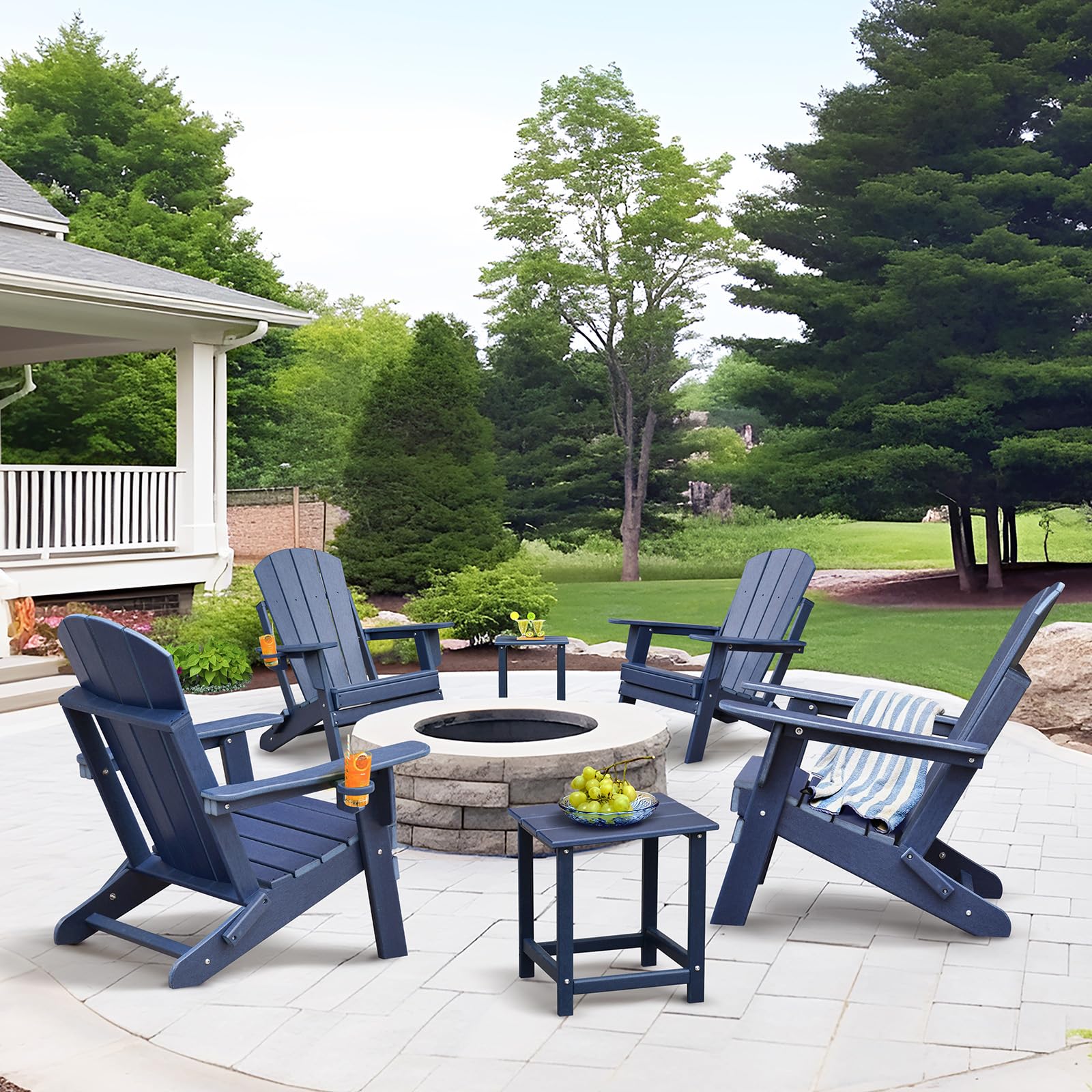 ART TO REAL ATR Adirondack Stuhl mit Getränkehalter,Klappbar Adirondack Chair Kunststoff,Wetterfester Gartenstuhl, Gartensessel aus Outdoor-Stuhl für Garten,Terrasse