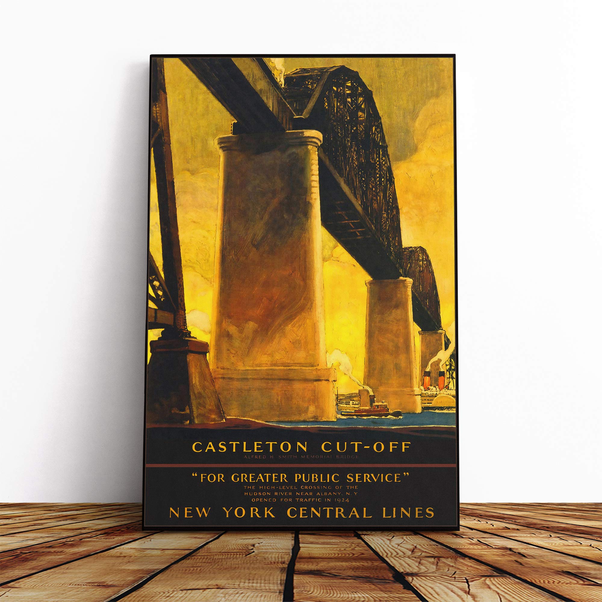 Poster New York Canvas Print | Gallery Wrapped 30mm Frame Wall Art | 30x20 inches | Ready to Hang | Retro Picture | Living Room Bedroom Lounge Office