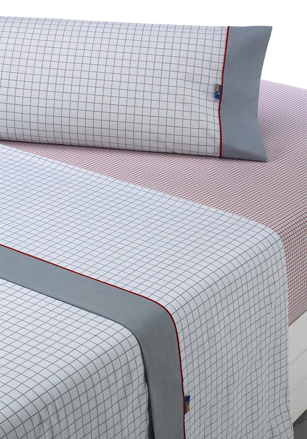 sabanalia Checks Bedding Set Full, gris-rojo, Bed 105, 3