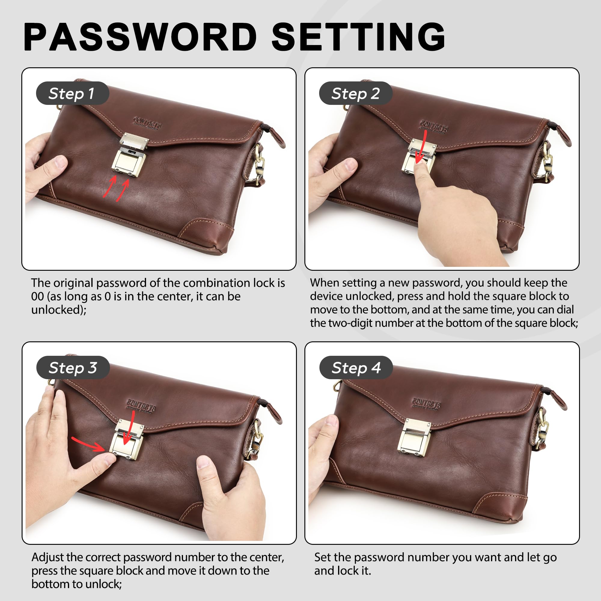 CONTACTS Große Clutch-Tasche aus Leder für Herren und Damen, Reisen, Business-Organizer, Handgelenkschlaufe, Brieftasche, Crossbody-Handtasche mit Schloss, mehrere Taschen, Handyhalter