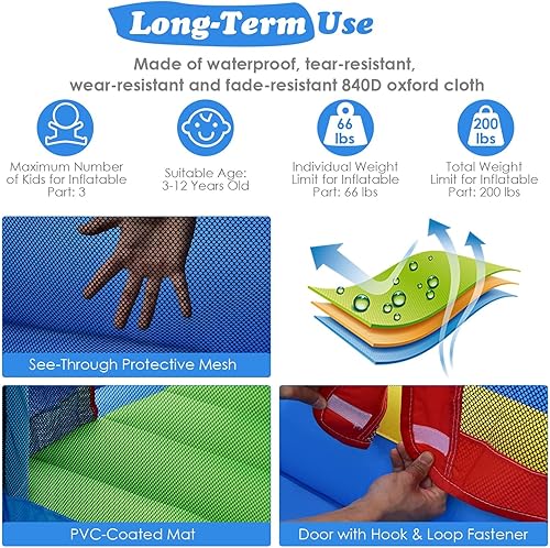 Miniatura 3 de BOUNTECH Tobogán acuático inflable, casa hinchable para niños de 5 a 12 años, para fiestas en interiores y exteriores, con soplador de 480 W, bolas