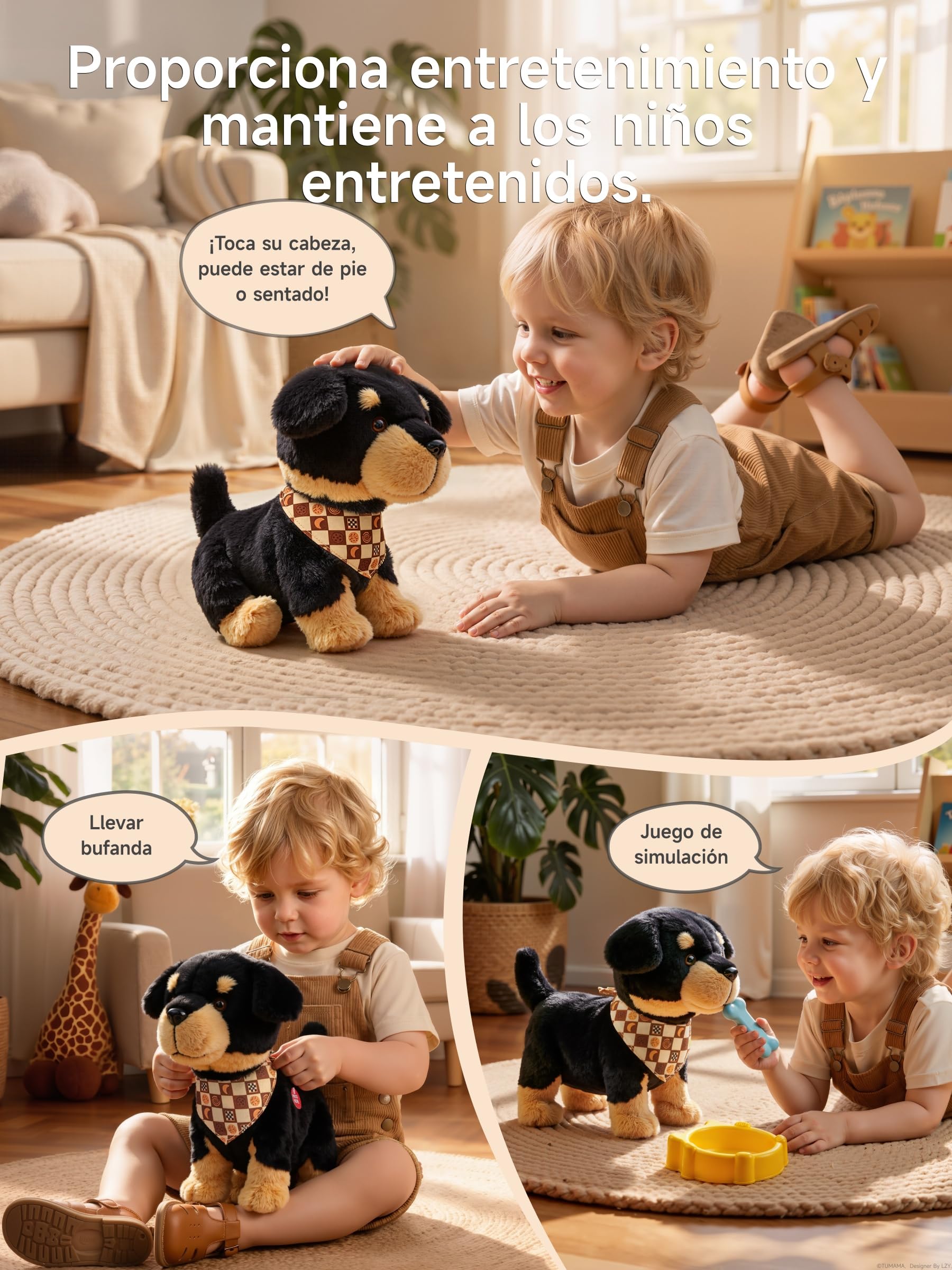 OR OR TU Perro Juguete Que Anda y Ladra y Lame con Control por Voz | Rottweiler, Canta, Ladra, Camina y se Sienta; Material Hipoalergénico; para Niños a partir de 2 Años, Regalo