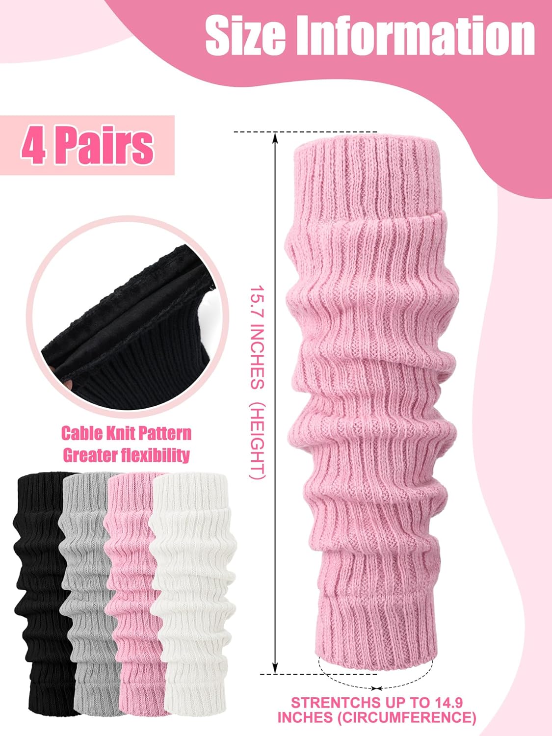 Shihanee 4 Pairs Fleece Leg Warmers for Women Thermal Elastic Skating Leg Warmer Solid Color Long Boot Socks for Daily Wear - Image 3