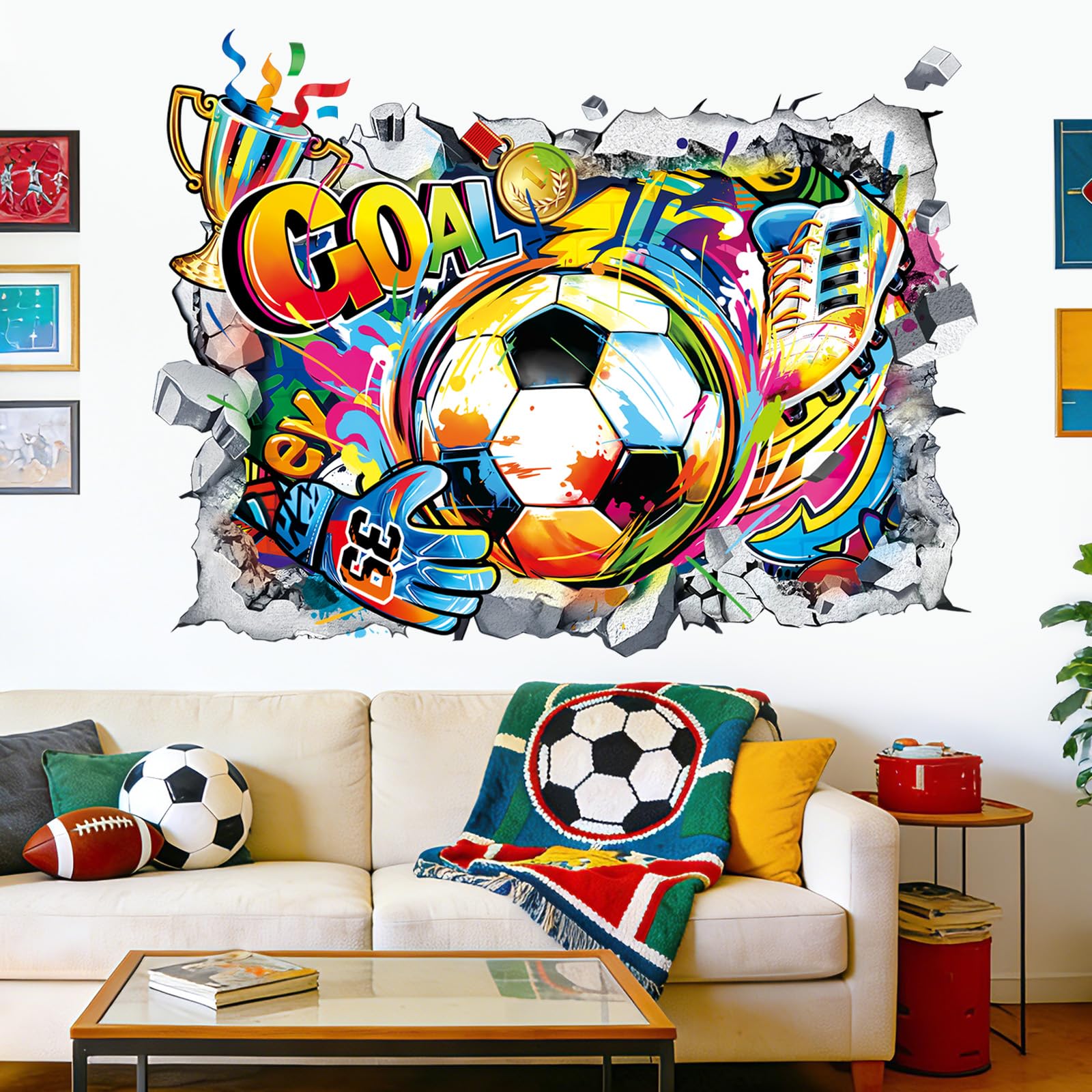 decalmile Stickers Muraux 3D Football Autocollant Mural Football Joueurs Sport Décoration Murale Chambre ado Garçon Salles de Jeux - 2