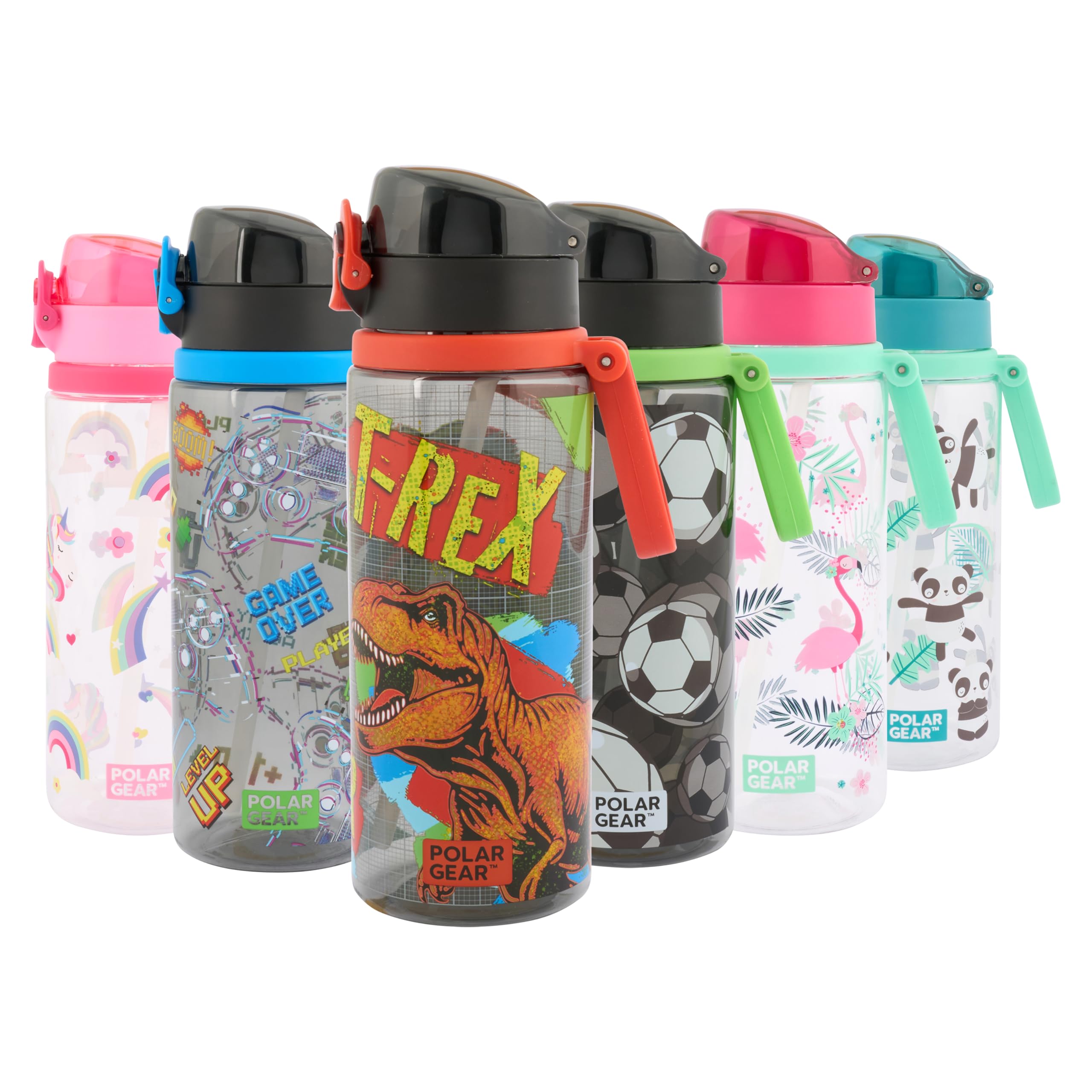 Polar Gear Aqua Flip 650ml Kids Water Bottles with Straw & Soft Spout - BPA-Free Kids Water Bottle with Straw & Push Button Lock Cap - Leakproof Drinks Canteen for Boys and Girls with Carry Strap