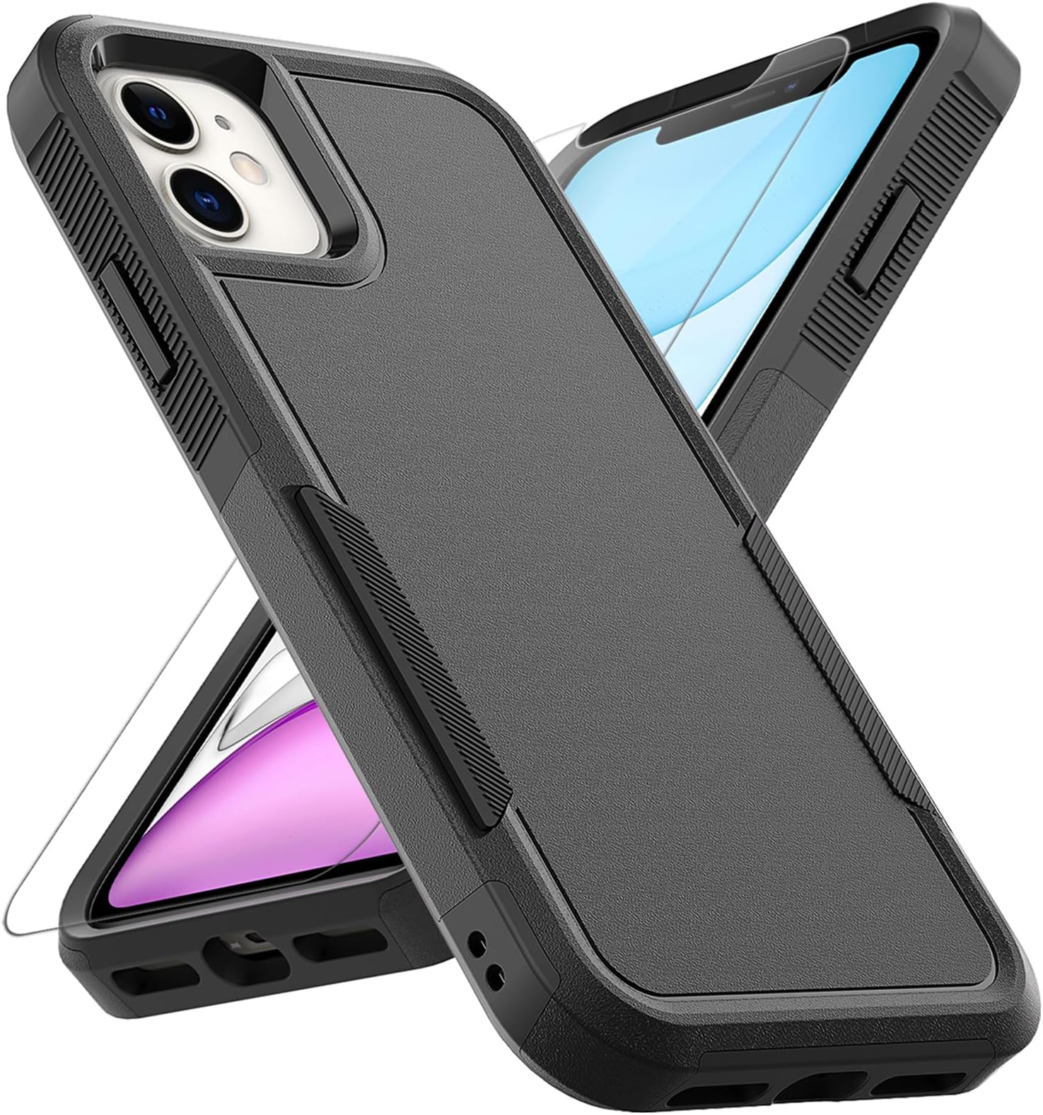 MDCN for iPhone 11 Case: Dual Layer Protective Heavy Duty Cell Phone Case Shockproof Rugged Bumper Tough with Screen Protector - 16ft Military Grade Drop Tested for Appple iPhone 11 (6.1 inch), Black