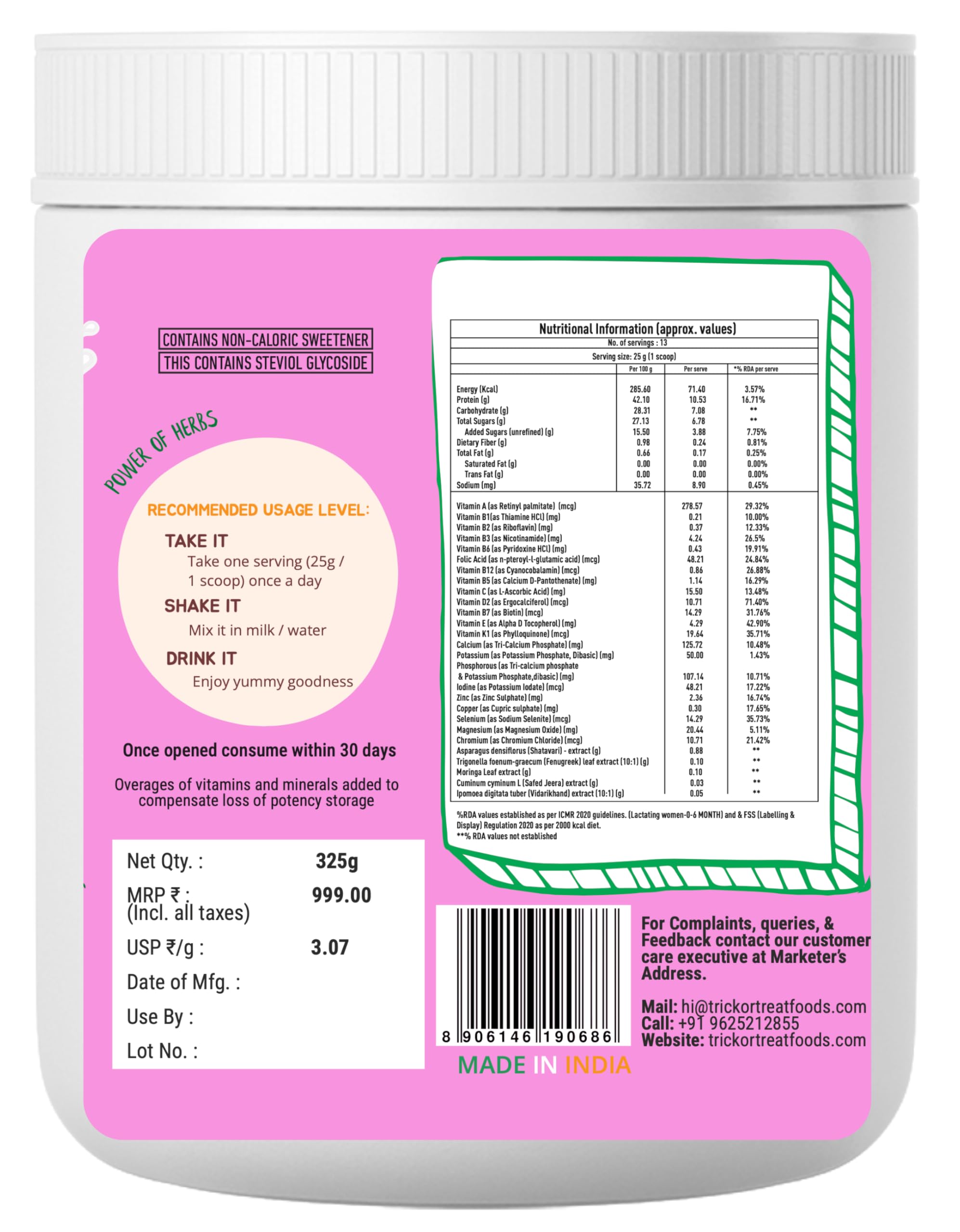 Lactify Lactation Protein Powder with Shatavari to increase Breast Milk for Feeding Mothers 325 g Vanilla Elaichi Flavour | Mother's Recovery with 23 Essential Nutrients | No Refined Sugar & Preservatives — Amazon image 8