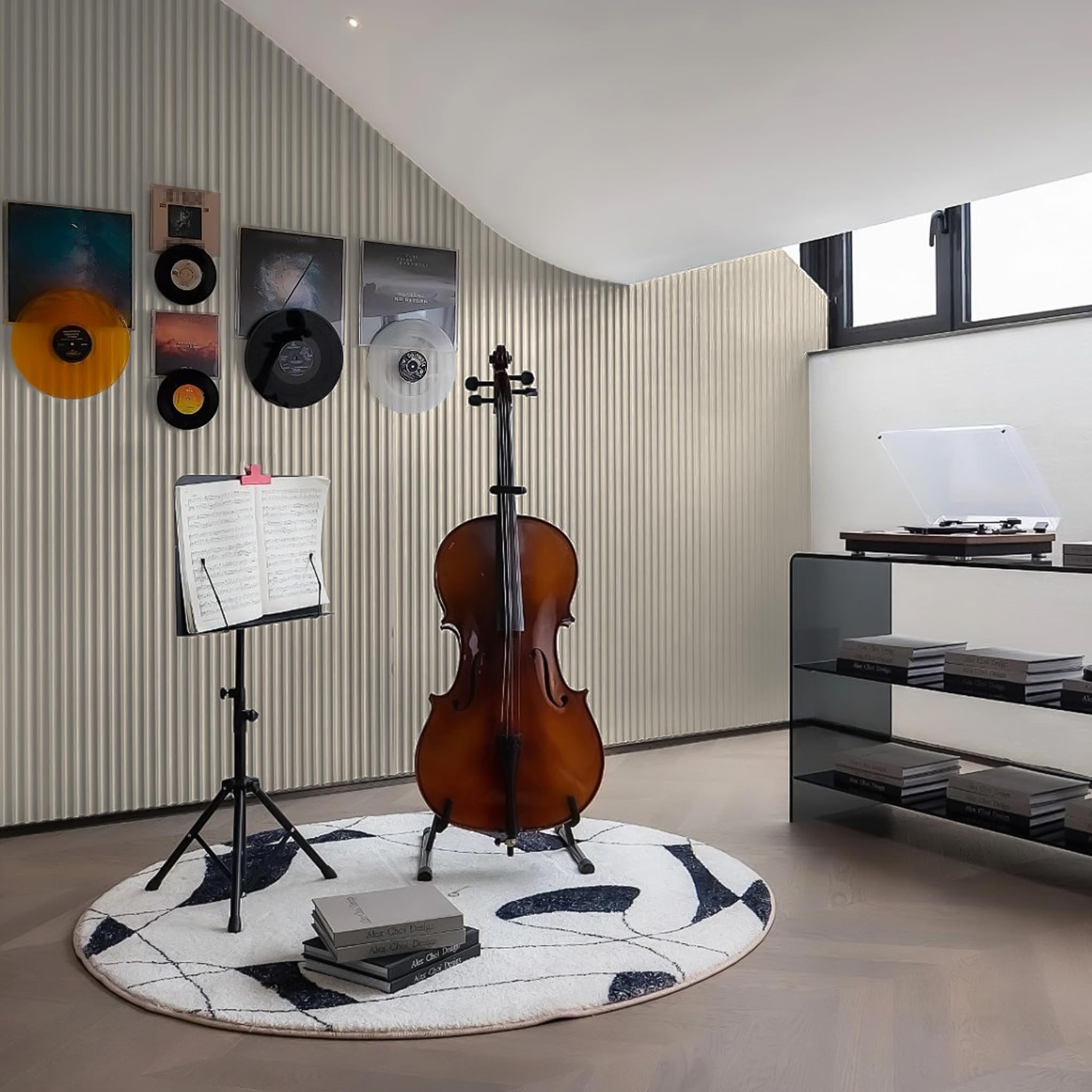 LZQ Lot de 4 panneaux acoustiques en bois véritable - Placage mural - 60 x 60 cm - Panneaux muraux à lamelles - Isolation acoustique - Décoration murale pour salon, couloir, bureau - Couleur bois
