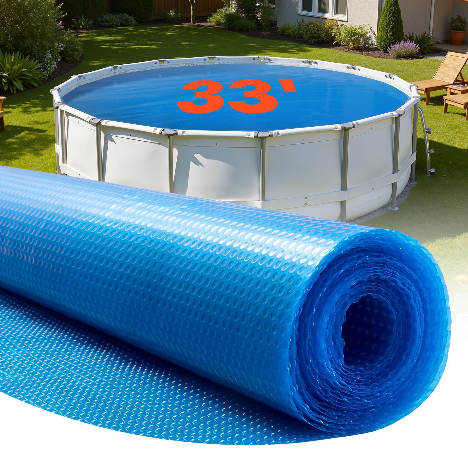 VEVOR Bâche Solaire Piscine Ronde 10 m Couverture Solaire Piscine 0,2 mm Bâche à Bulles en Polyéthylène PE pour Piscines Hors Sol Creusées, Absorption de Chaleur Jour et Rétention Chaleur Nuit, Bleu