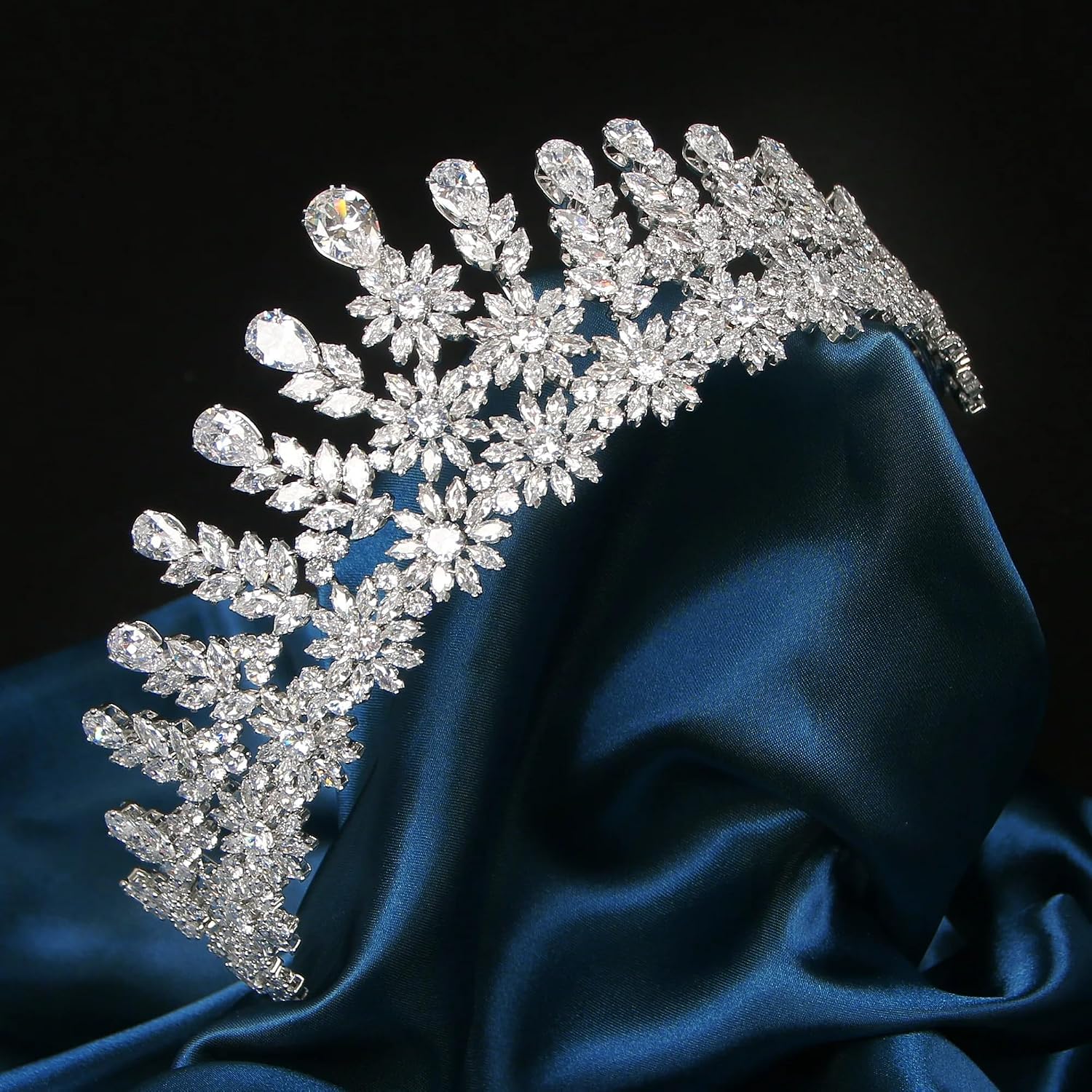 QXMYOO Luxury Crystal Wedding Bridal Tiara CZ Prom Pageant Homecoming Quinceanera Crown Princess Floral Headpieces Women Hair Accessories Gold Silver Cubic Zirconia Jewelry for Bride
