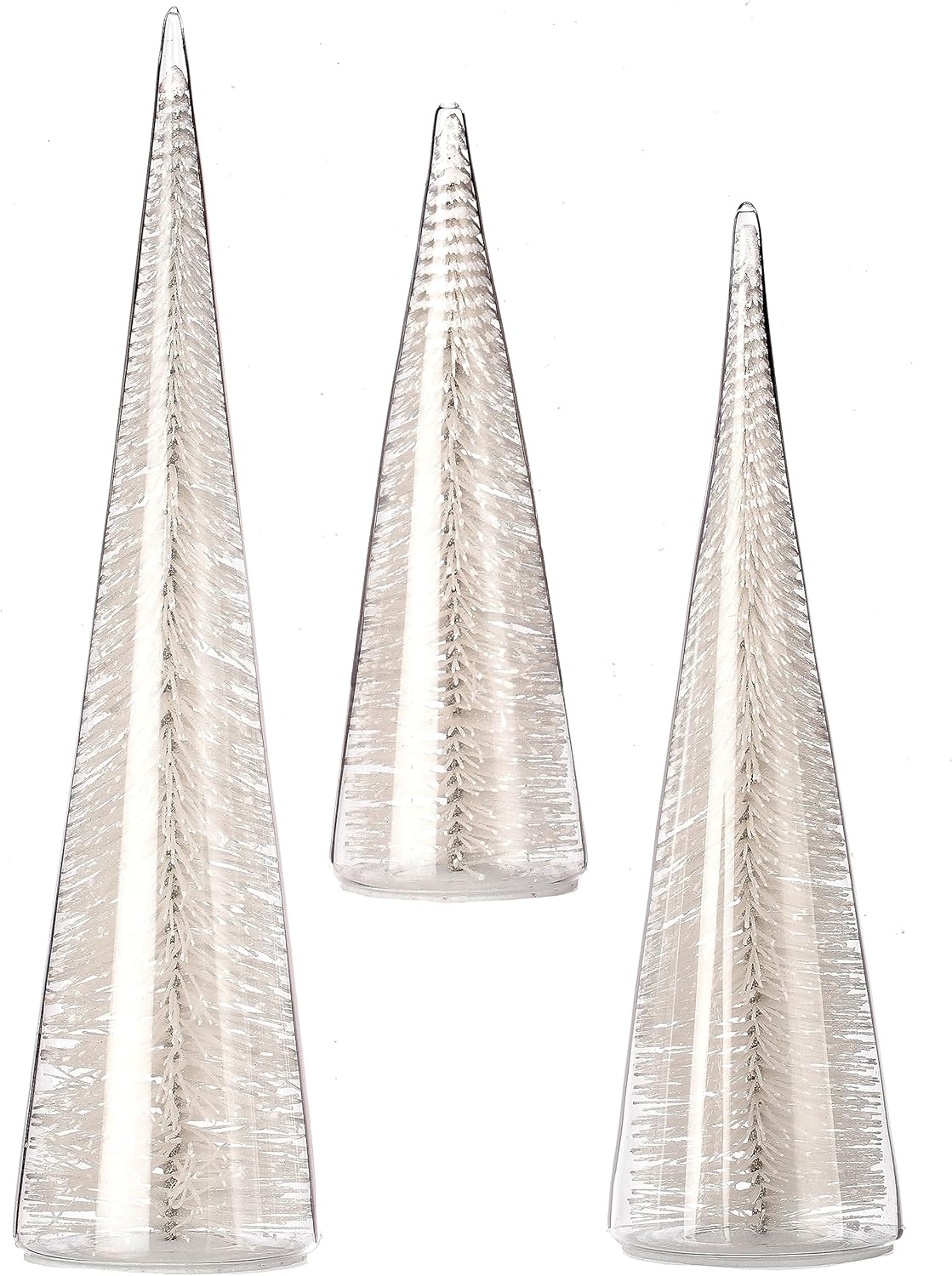 Regency International 7/11/13" Bristle in Glass Tree, Set of 3, White