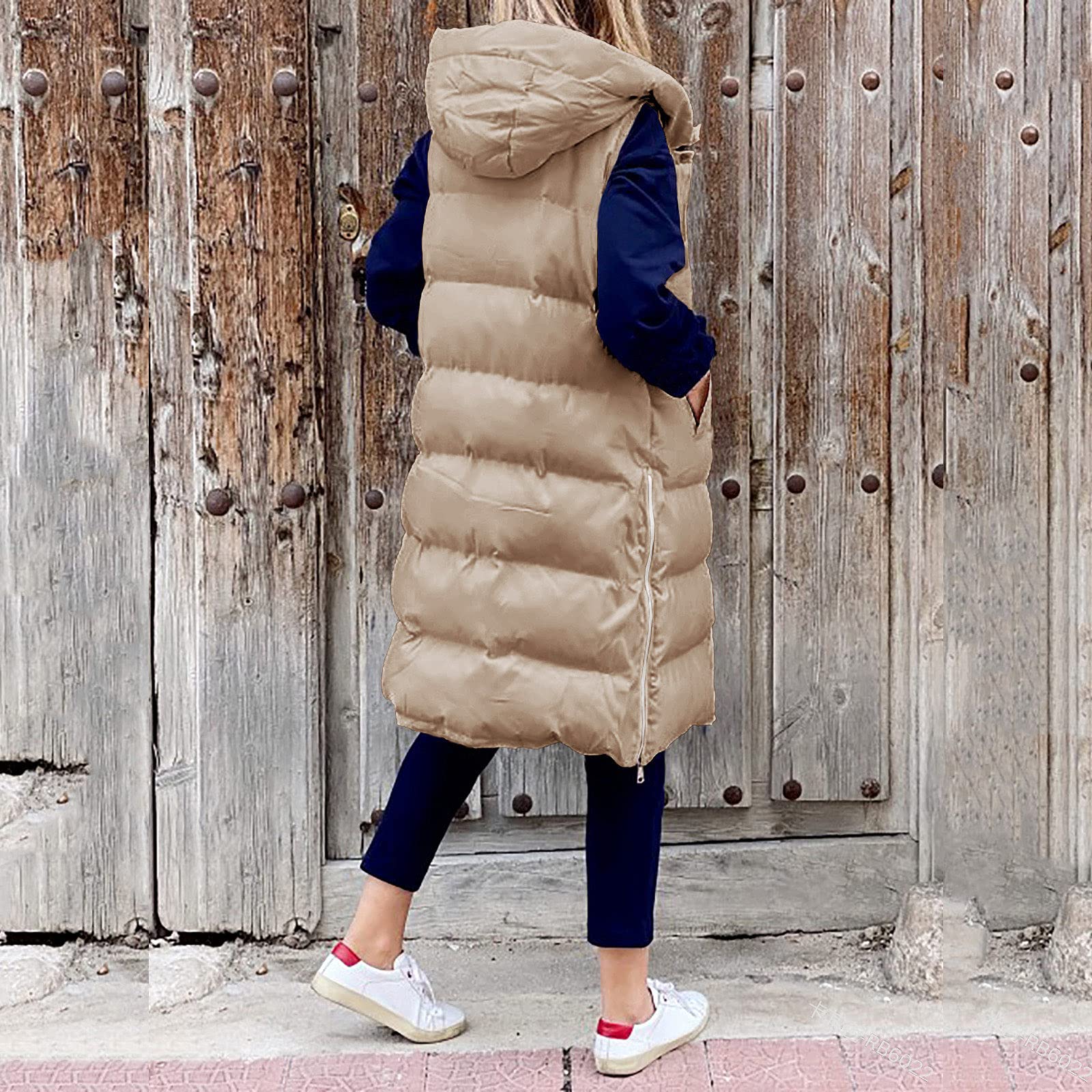 Chaleco largo para mujer, chaleco largo para mujer, con capucha, chaleco sin mangas, cálido, chaleco largo de plumas, chaqueta acolchada para invierno, chaqueta acolchada para invierno