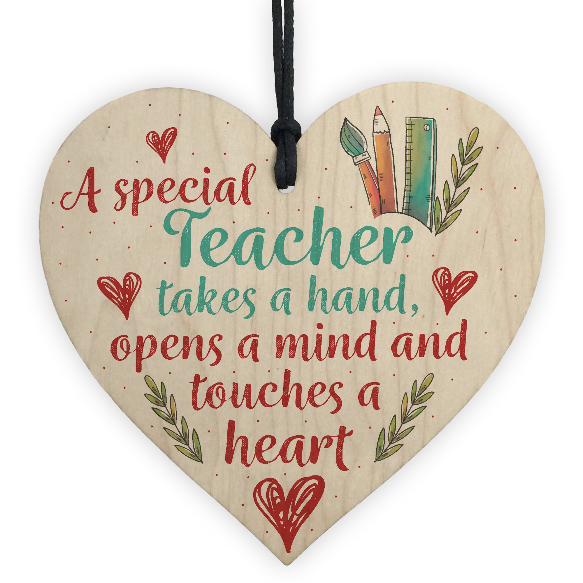 Red Ocean Handmade Wooden Hanging Heart Plaque Gift For an Amazing Teacher Thank You Leaving Gift