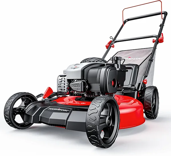 PowerSmart 21" 3-in-1 Gas Push Lawn Mower with 140cc 4-Stroke Engine - Wide Cutting Deck, 6 Height Adjustments, Mulching Capability