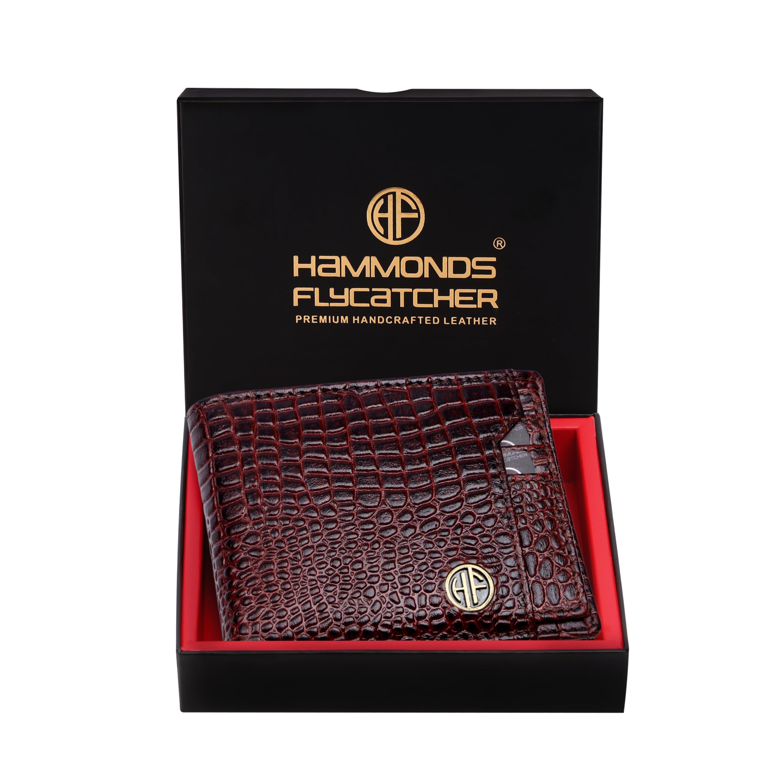 HAMMONDS FLYCATCHER Wallet for Men Leather Original, Mens Wallet, Leather Wallets for Men Stylish, Bi-Fold Wallets for Man, 6 Card Slots, Easy Access Card Slots, Coin Pocket, Mens Gift - Croc Brown