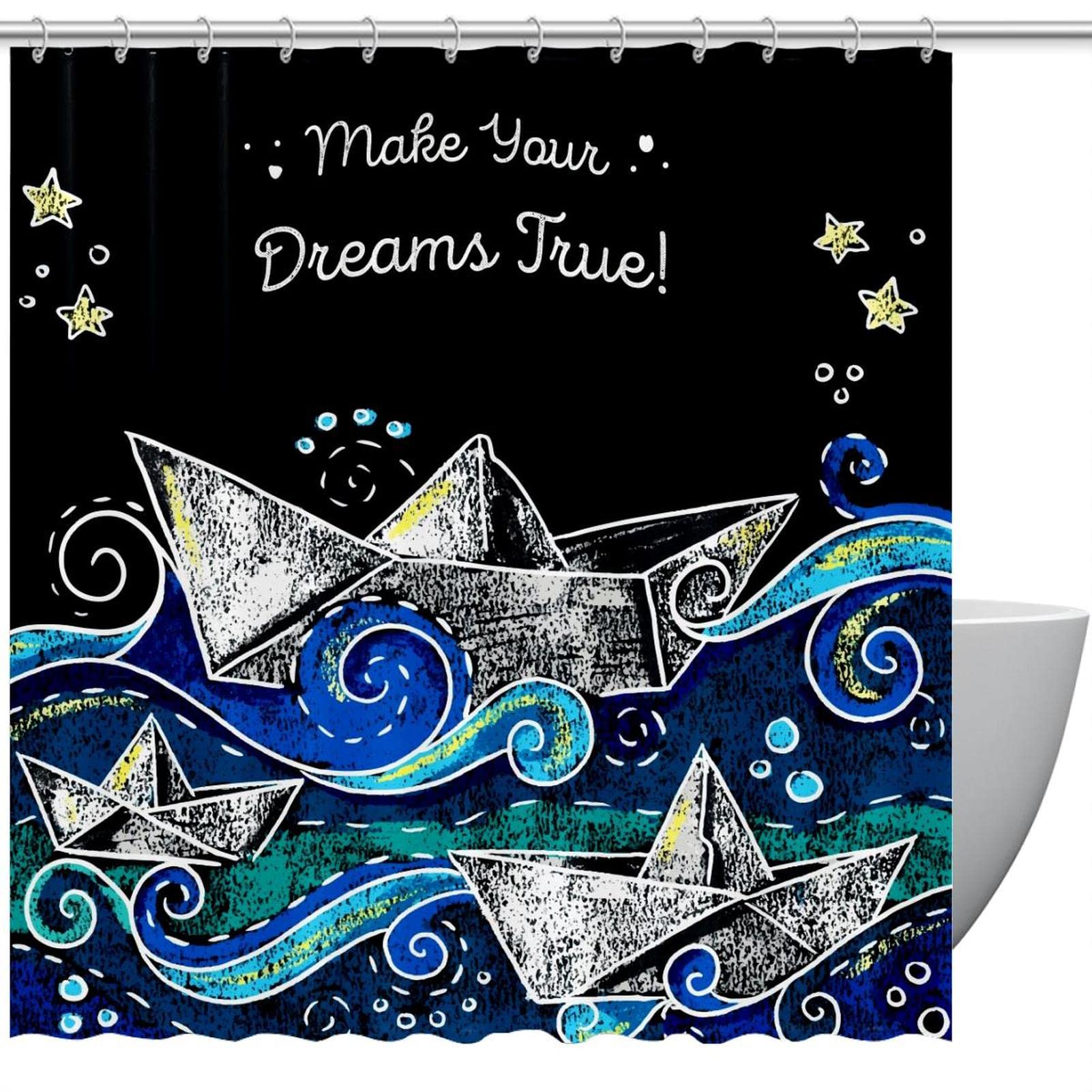 Rideau de douche nautique 183x183 cm imperméable avec 12 crochets