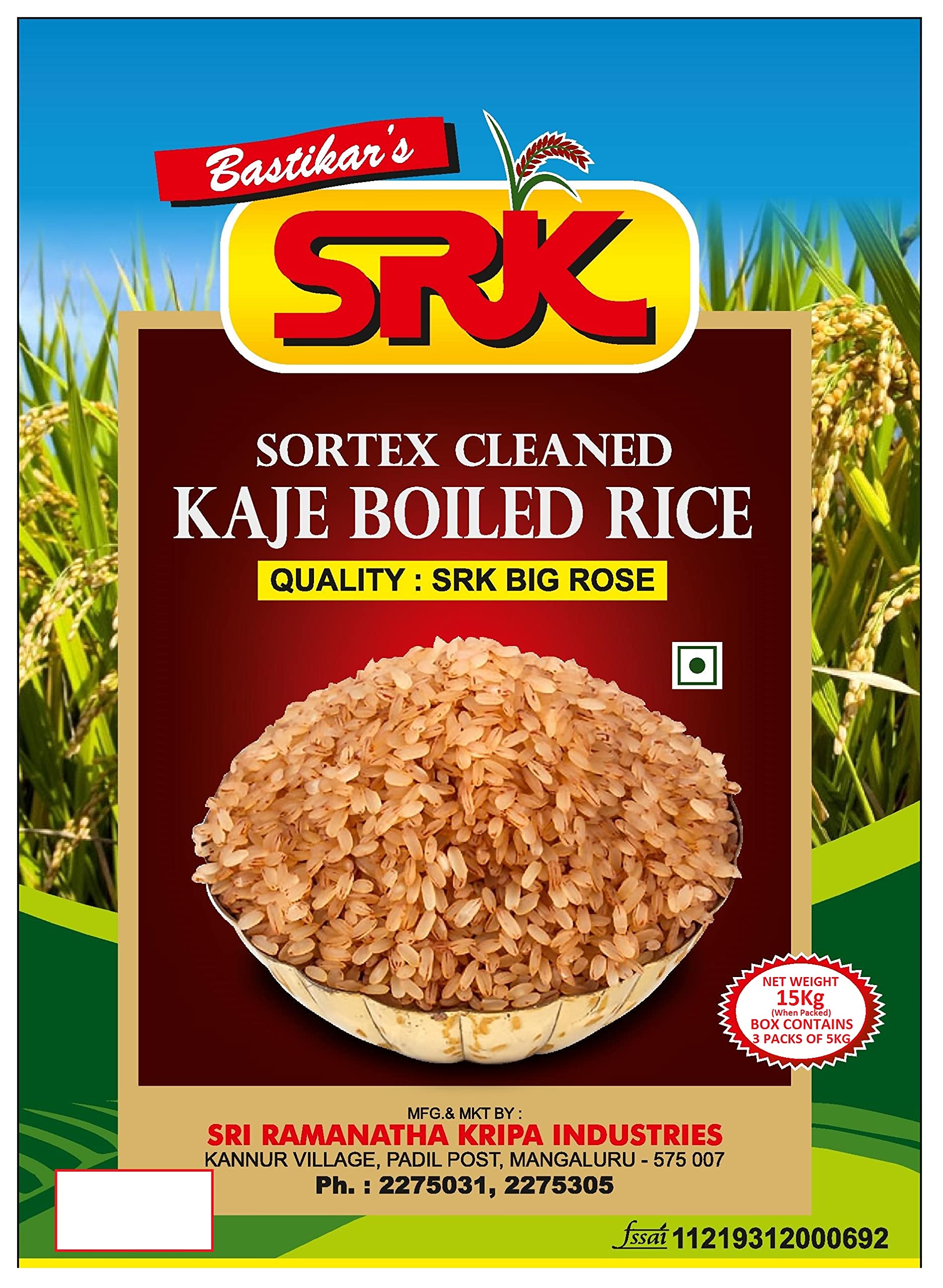 SRK RED RICE/KAJE/BROWN RICE/KERALA MATTA/Mangalorean Parboiled Rice 15KG(3 Packs×5Kg each)