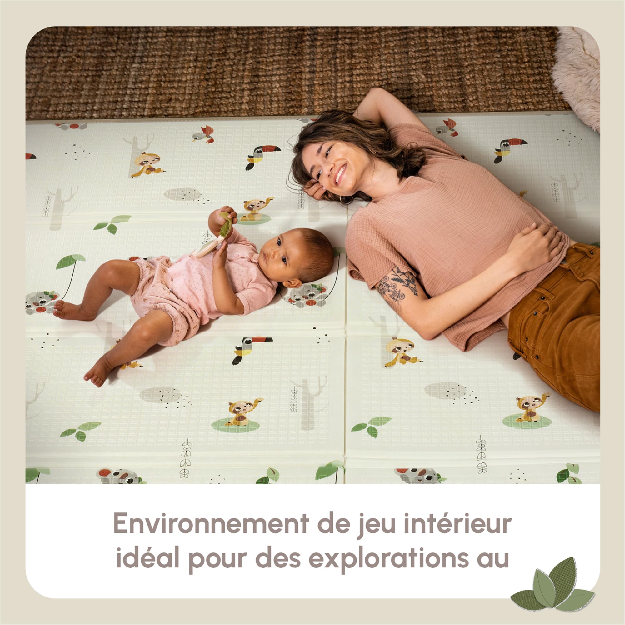 Tiny Love XL Tapis D'éveil Pliable en Mousse, Tapis D'éveil Bébé, 0+ mois, Double-face, Tapis Bébé Pliable & Léger, 150 x 150 cm, Doux & Épais (1 cm), Résistant à L'eau, Facile à Nettoyer, Boho Chic