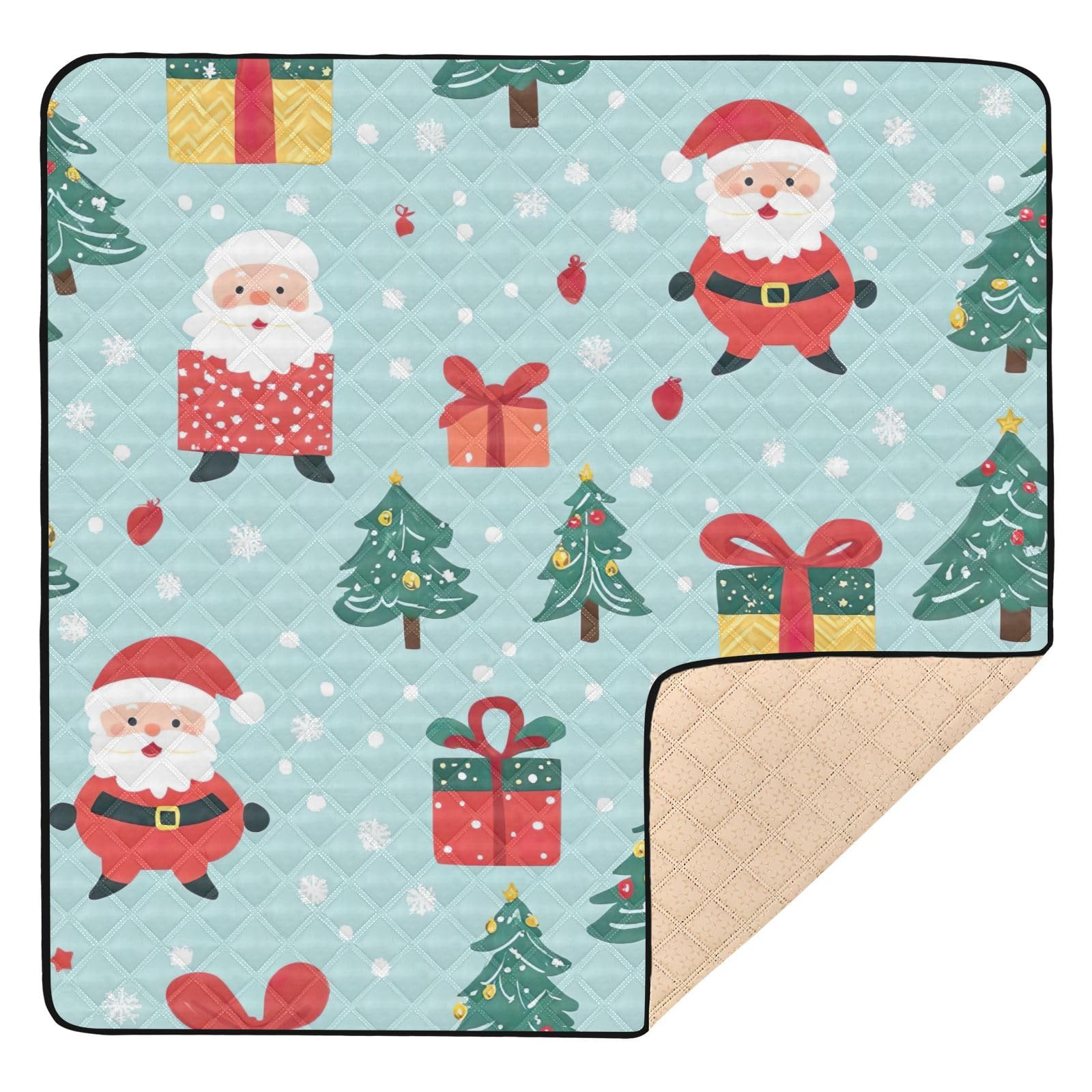 BOESI Doodle Cute Santa Claus Pattern Baby Play Mat, 50“ X 50” Washable Folding Crawling Mat, Baby Floor Mat, Soft, Thick, Non-Slip