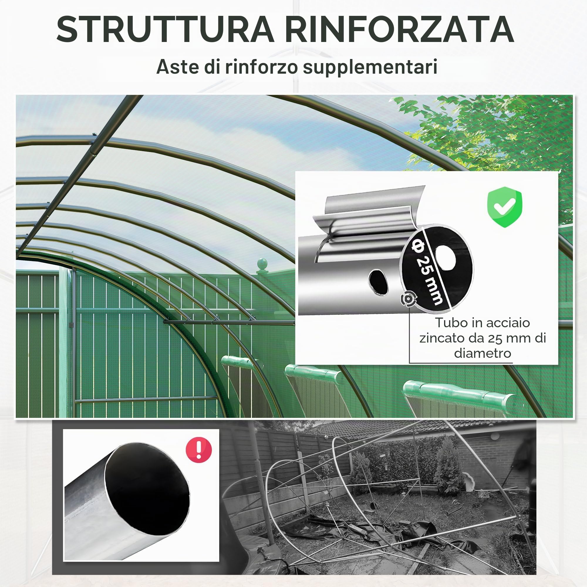 Serra a Tunnel Outsunny, Serra a Tunnel di 18 m², con 8 finestre e 2 Porte a Battente, Tessuto PE, Struttura in Ferro zincato, Verde