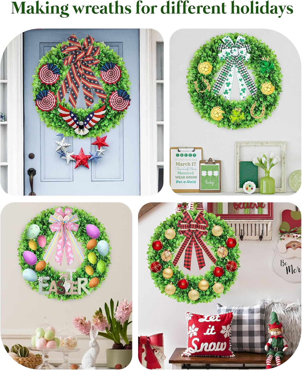 DDHS 24 Inch Large Boxwood Wreath for Front Door, Round Artificial Spring Summer Greenery Wreath with Hello Sign & Sash, Green Wreaths for Farmhouse Wedding Year Round Indoor Outdoor Home Decor - Image 6