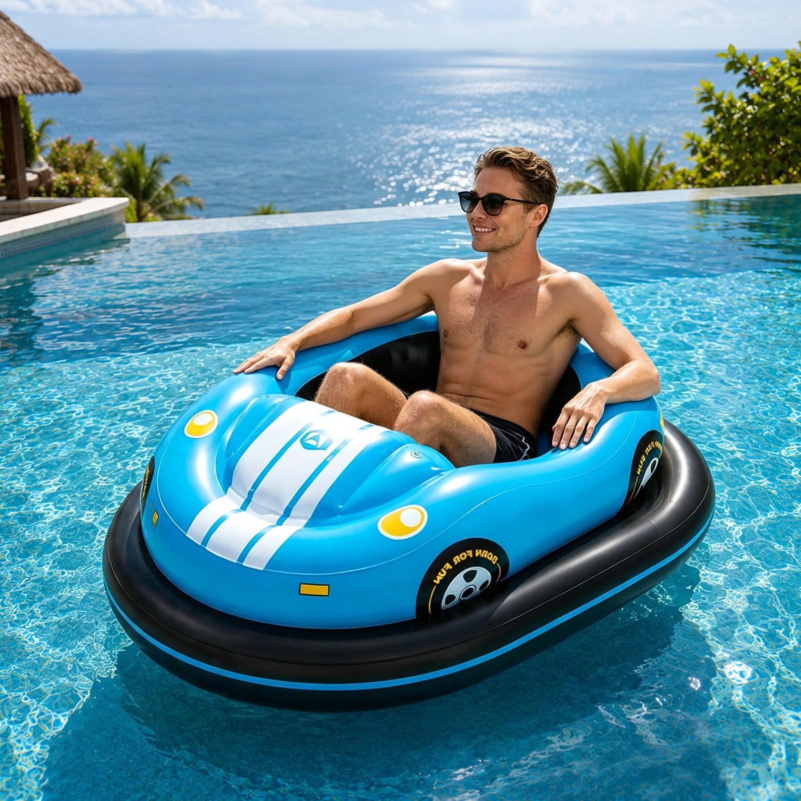 Aufblasbares Motorboot, Elektrischer Poolliege Für Erwachsene, 46 W | Mit Schlauchboot, Elektroantrieb, 2600-Mah-Akku, Luftpumpe Und 5 Düsen, Belastbar Bis 120 Kg