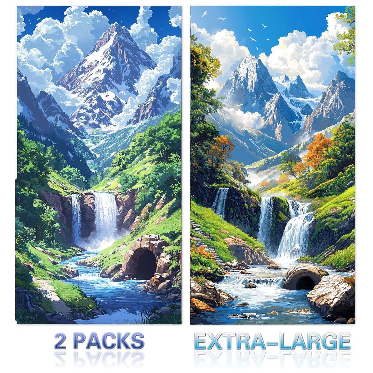 Toalla Playa 90 x 180 cm, Juego de 2 Toallas Microfibra Grande de Secado Rápido, Absorbente, Compacto, Toalla de BañO Sin Arena Verano Manta de Playa Mujer para Baño Regalo (Cascada paisaje) H-806