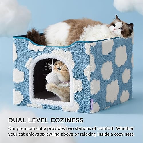 Miniatura 2 de LE SURE Camas para gatos para interiores, casa de gatitos, cueva grande para gatos, cubo para mascotas, con bola esponjosa, escondite aminal